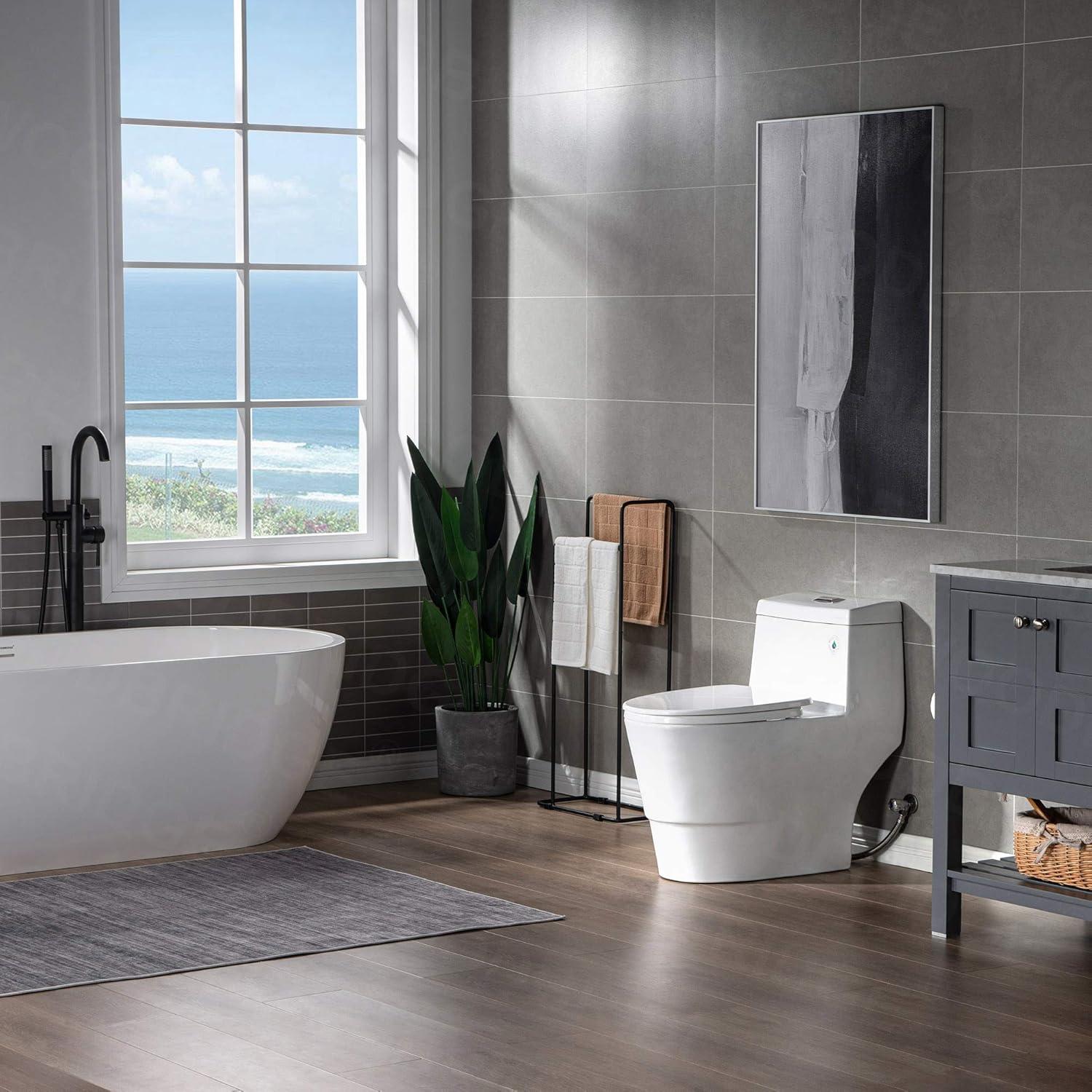 WoodBridge 1.28 GPF Elongated One Piece Dual-Flush Toilet with Soft-Closing Seat,MAP Flushing 1000G B0750-B/N