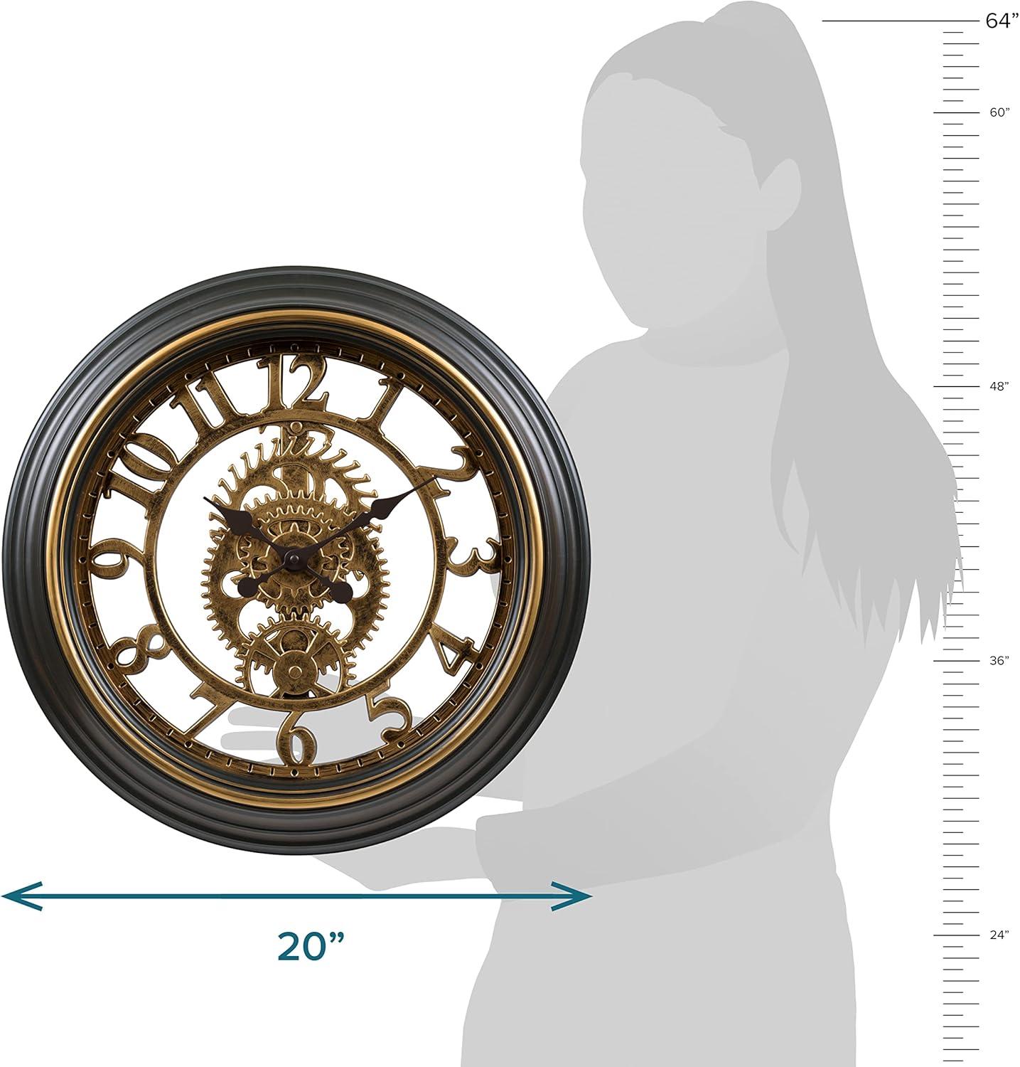 La Crosse Clock 20-inch Bronze Antiqued Gears Vintage Quartz Analog Wall Clock, 404-3051C