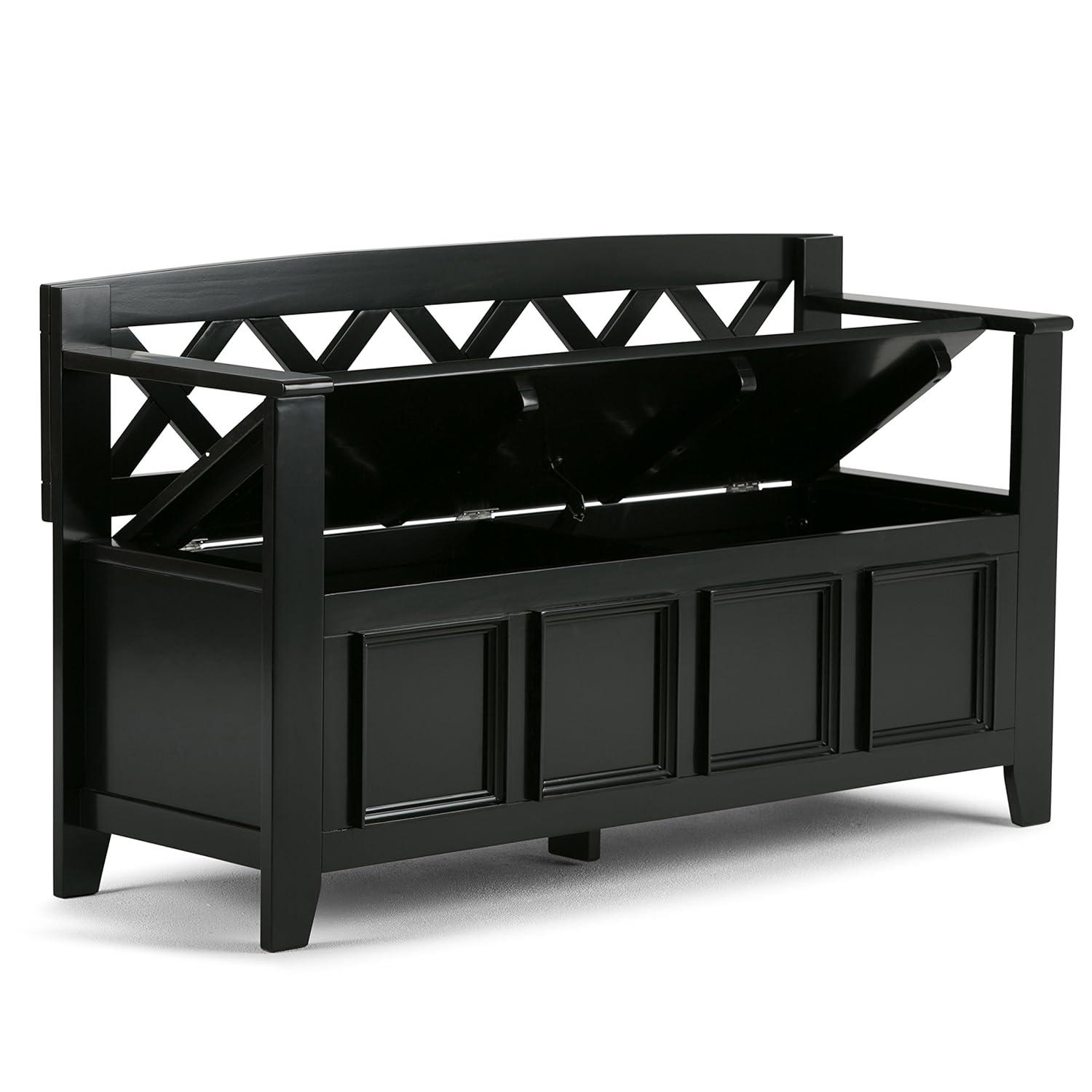 Simpli Home Amherst 48"W Solid Wood Entryway Storage Bench with Lift-Top Lid and Dual Compartments