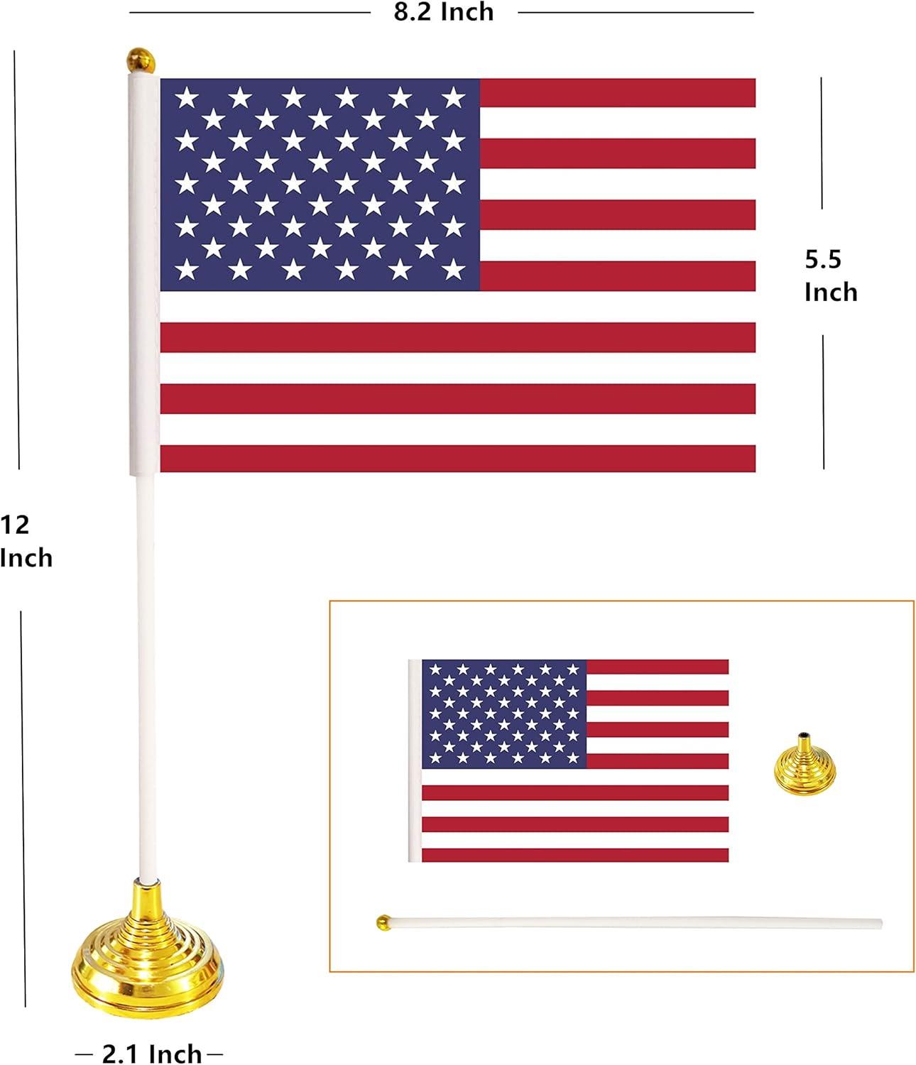 12-Pack Mini American Flags with Gold Plastic Stands