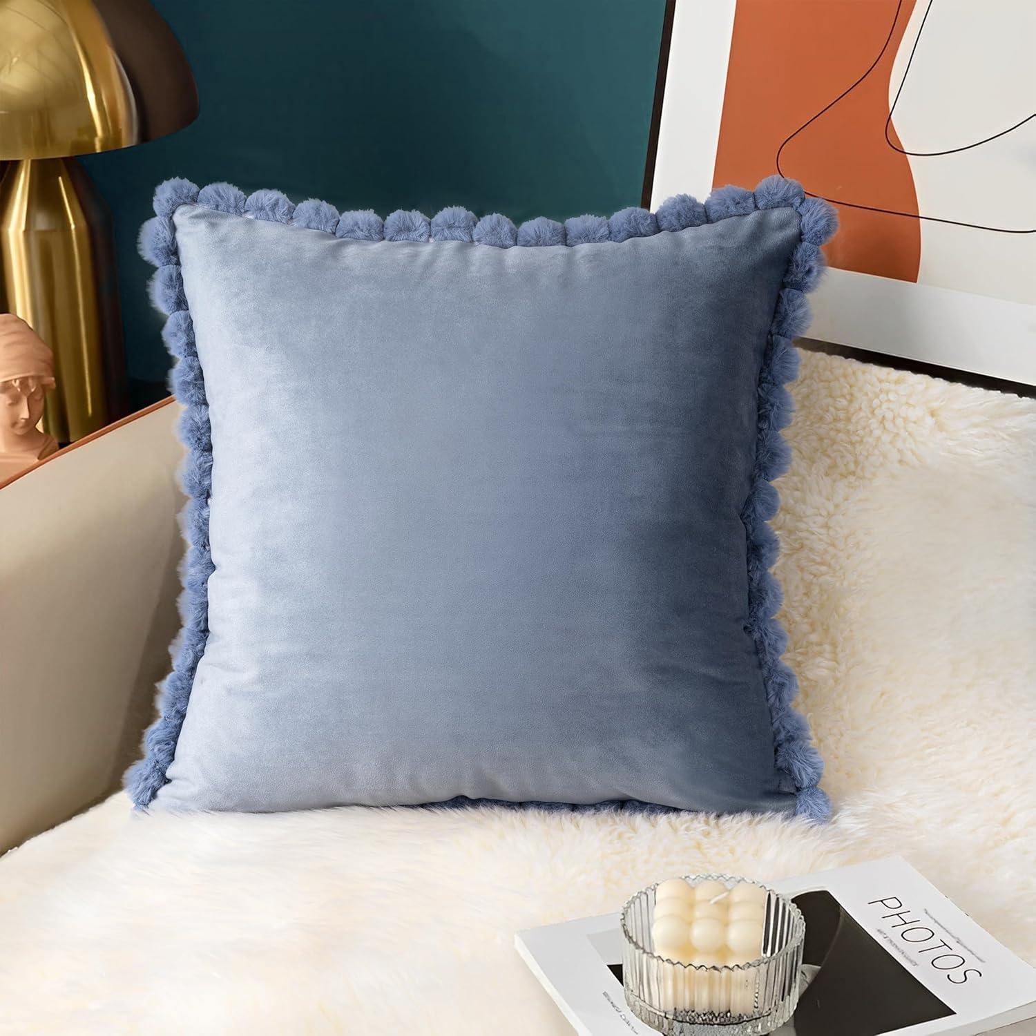 Deconovo Deconovo Pom-poms Velvet Reversible Pillow Cover (Set of 2)