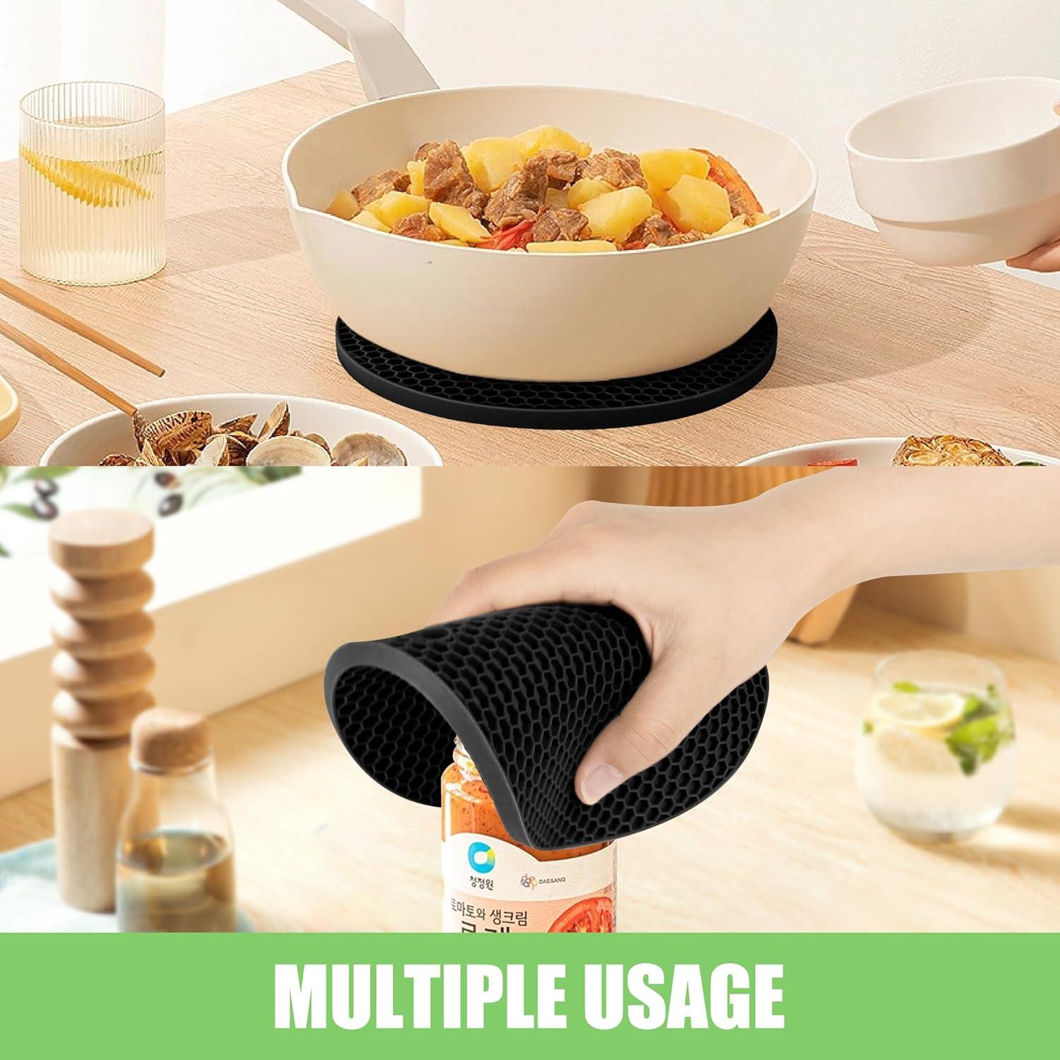 Extra Long Black Silicone Oven Mitts and Pot Holders Set