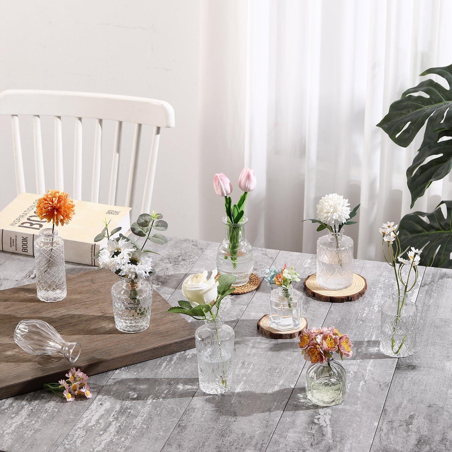 Bud Vases Set of 12, Small Glass Vases for Centerpieces, Small Flower Vases for Centerpieces, Vintage Mini Vase, Clear Bud Vase for Wedding Table Decor