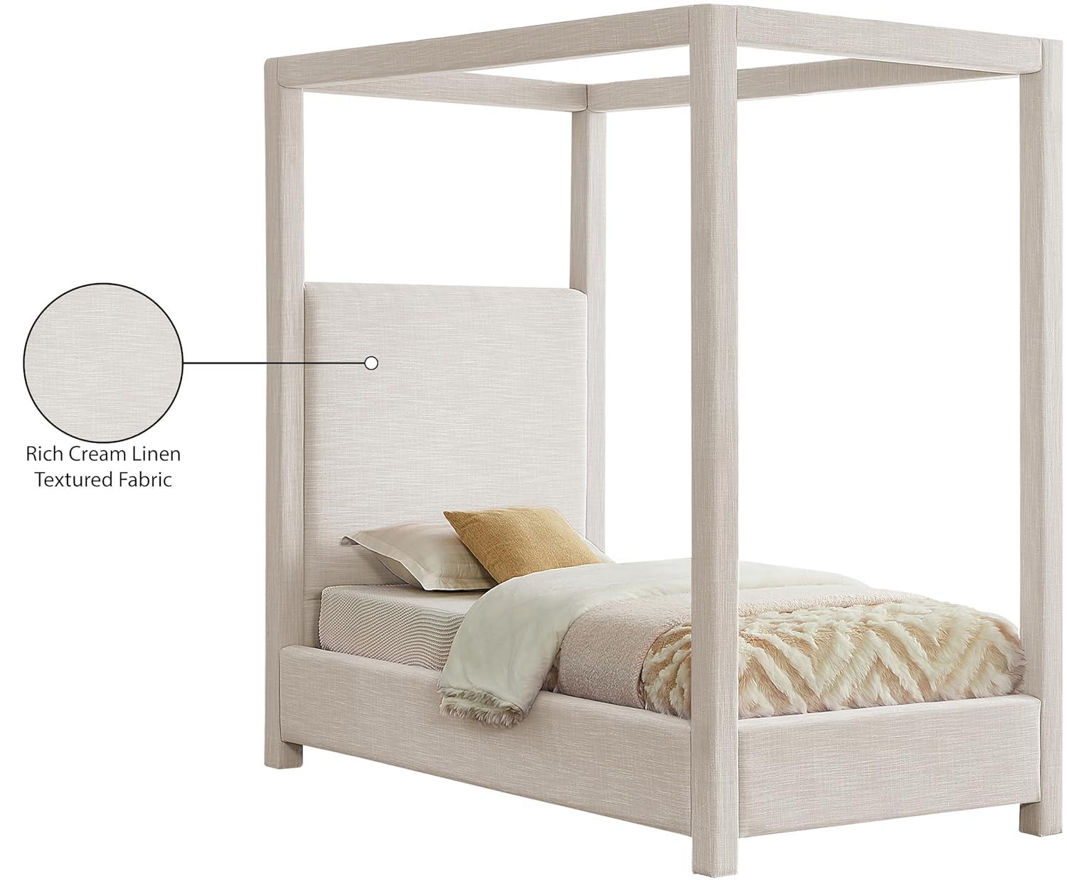 Meridian Furniture Emerson Cream Linen Textured Fabric Queen Bed