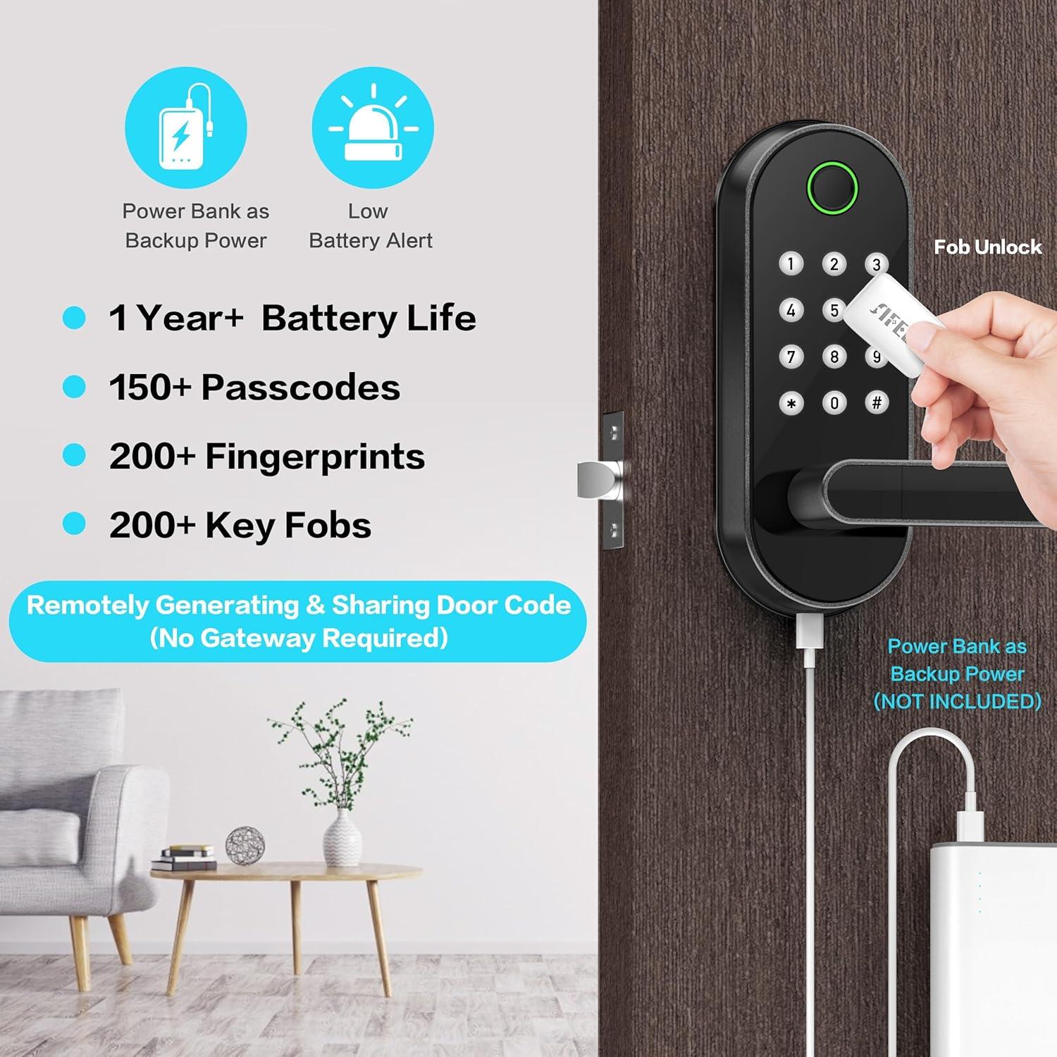 Keyless-Entry Fingerprint Smart Door Lock: Sifely Digital Electronic Lock with Code Passcode, Electric Door Knob, Biometric Door Handle, Perfect for Exterior/Interior/Entry/Bedroom Doors (Black)