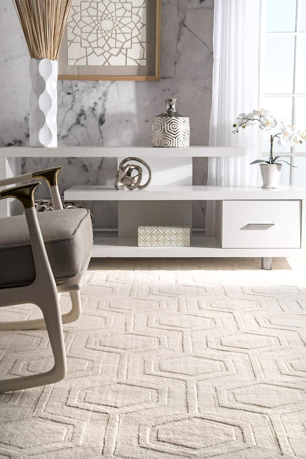 Nuloom Ambrose Geometric 2x8 Wool Runner Indoor Area Rug for Living Room Bedroom Dining Room Entryway Hallway Kitchen, Ivory