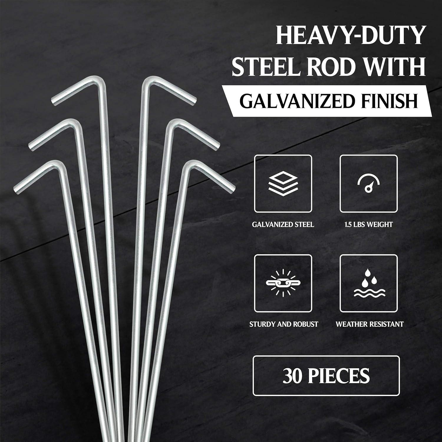 10-Piece Tent Garden Stakes Heavy Duty, Galvanized Steel Pegs Rust-Free (9")