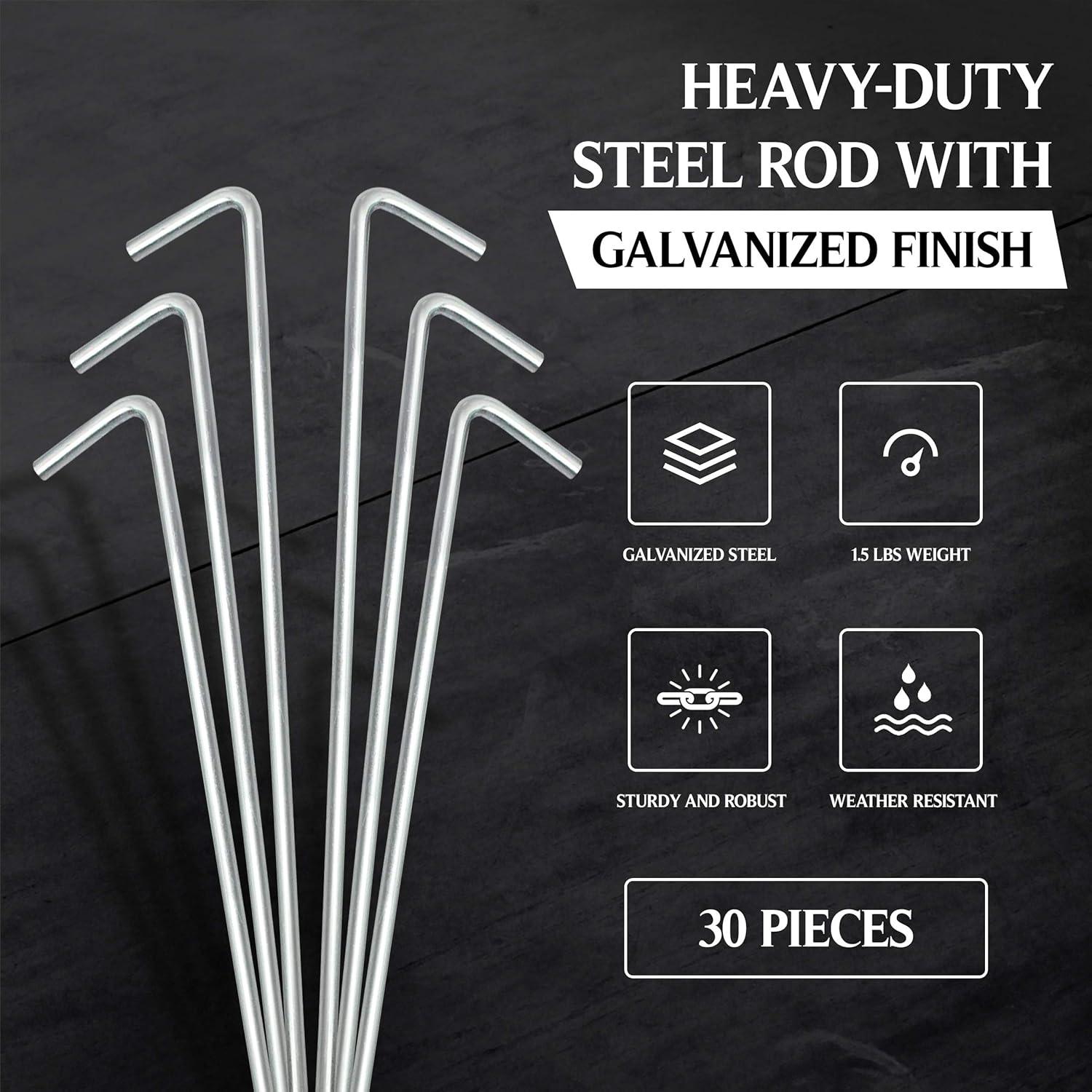 Tent Stakes Heavy Duty Metal, Galvanized Rust-Free Yard Stakes, Garden Edging Fence Hook | Tent Stakes Metal for Outdoor Camping, Tent Pegs