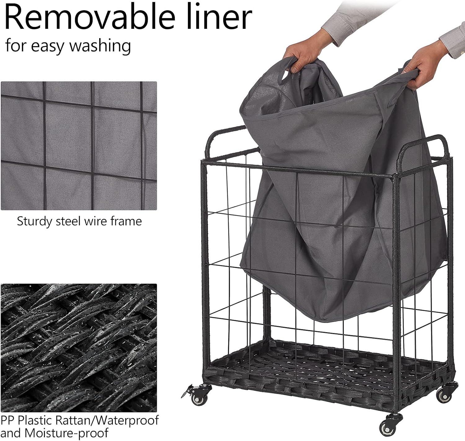 Gray Collapsible Laundry Hamper with Wheels and Lid