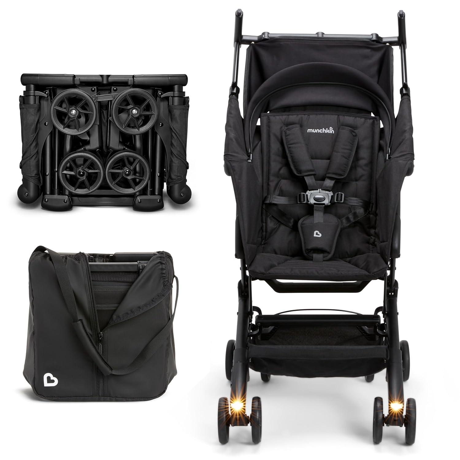 Munchkin Night Owl™ Folding Ultra Compact Travel Baby & Toddler Stroller with Lights, Black, Unisex