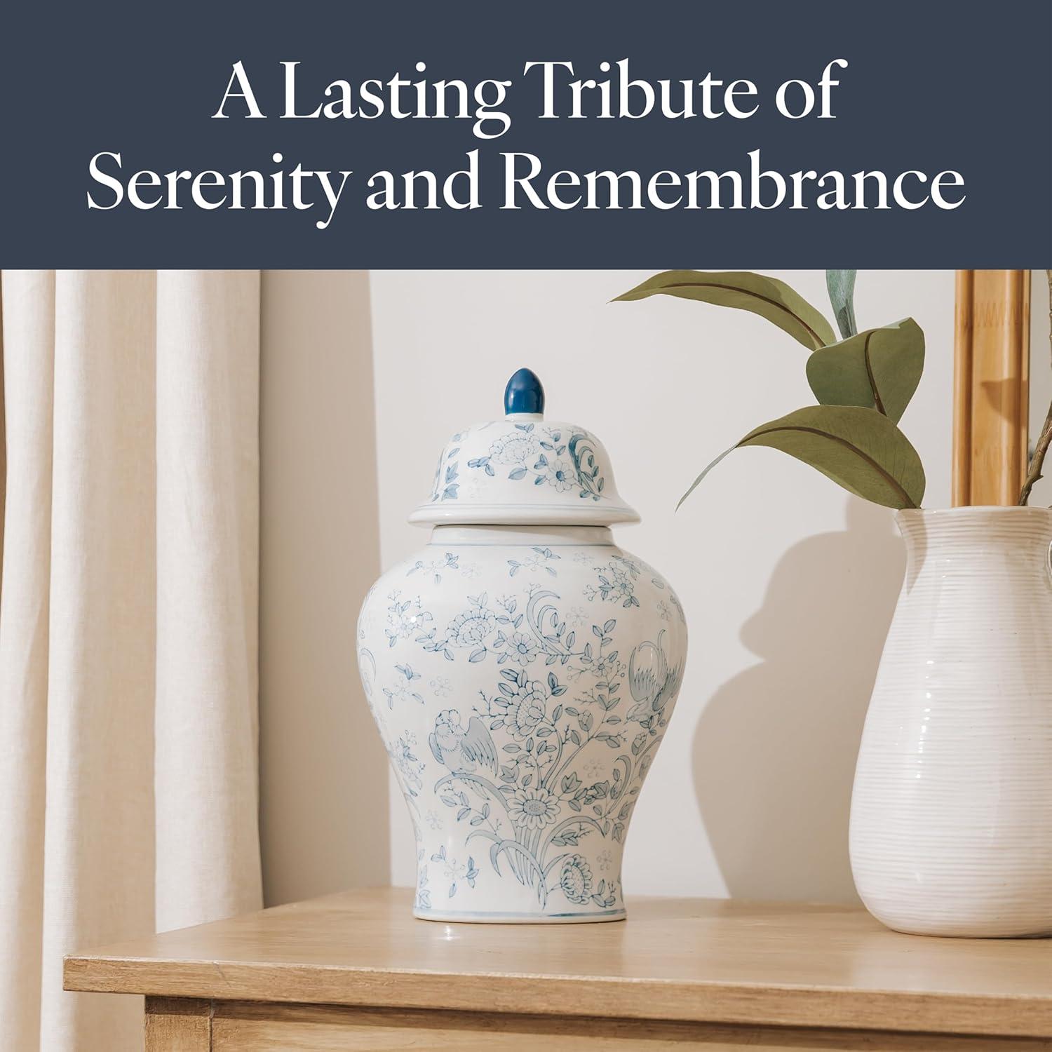 OneWorld Memorials Ceramic Cremation Urn for Adult Human - Large Memorial - Holds Up to 200 Cubic Inches of Ashes - Blue Bird Ceramic Funeral Urns
