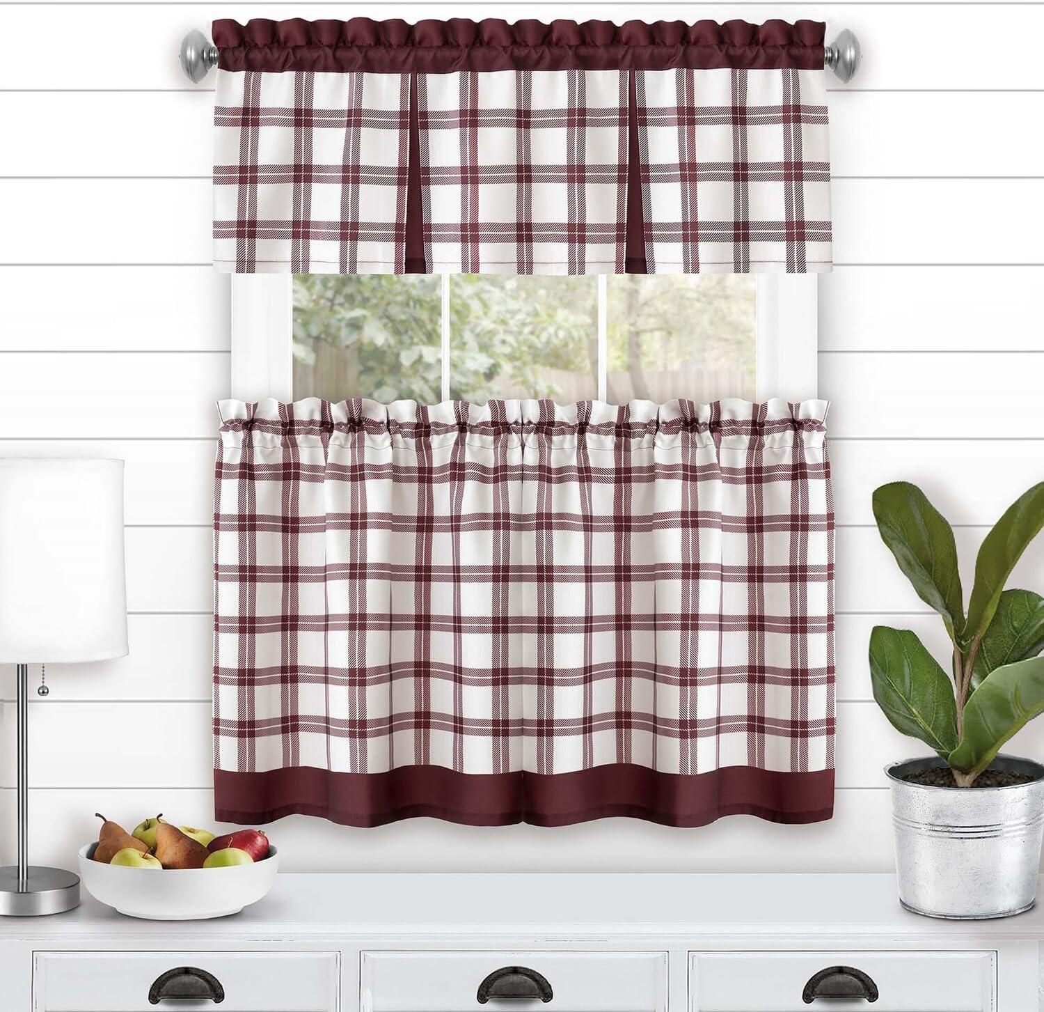 Achim Importing Co Plaid Tailored 58'' W Kitchen Curtain