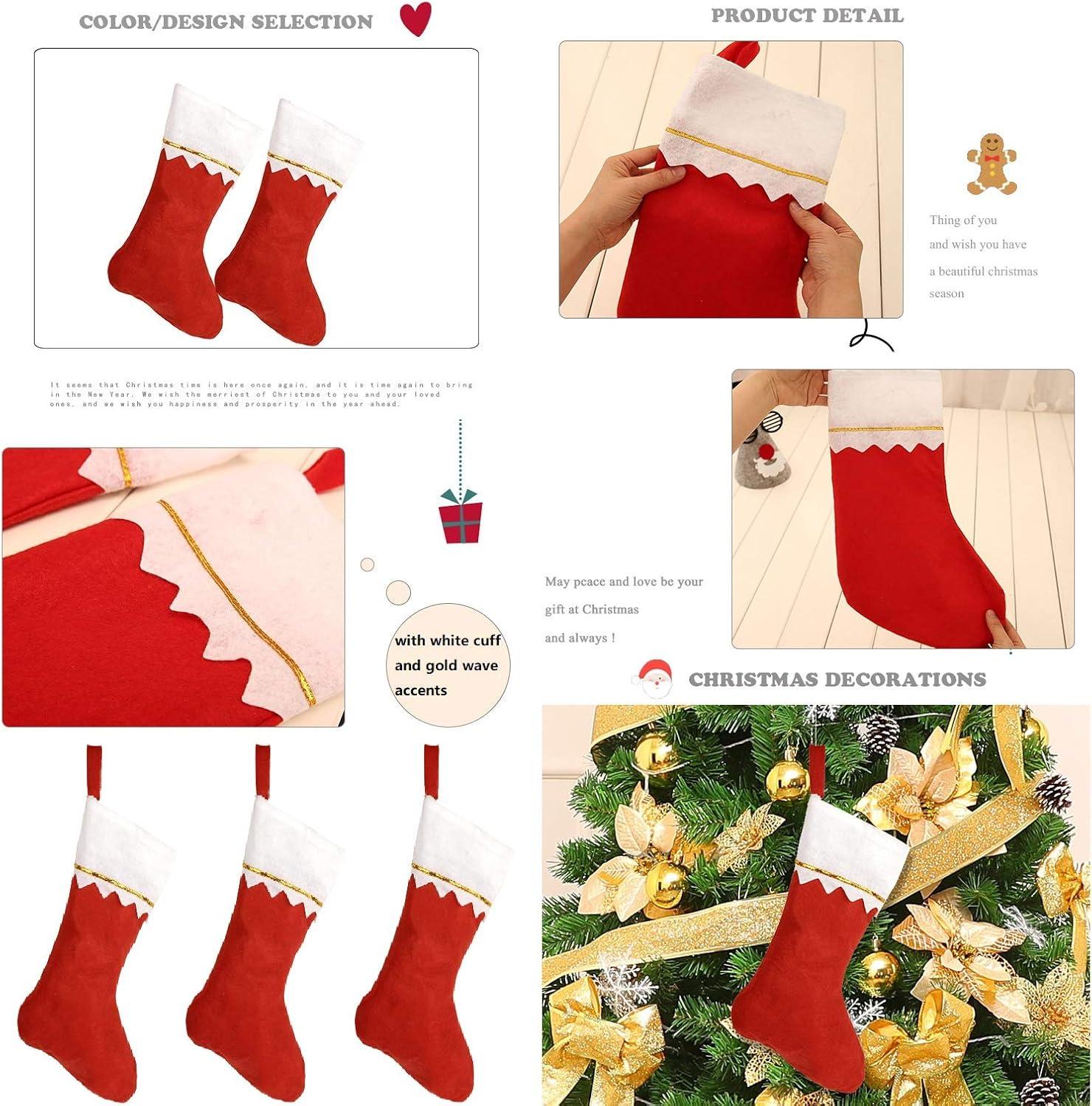 adviicd 12 Pack Felt Christmas Stockings, 14 Inches Red and White Christmas Stockings Hanging Ornaments, White with Gold Trim Christmas Stockings