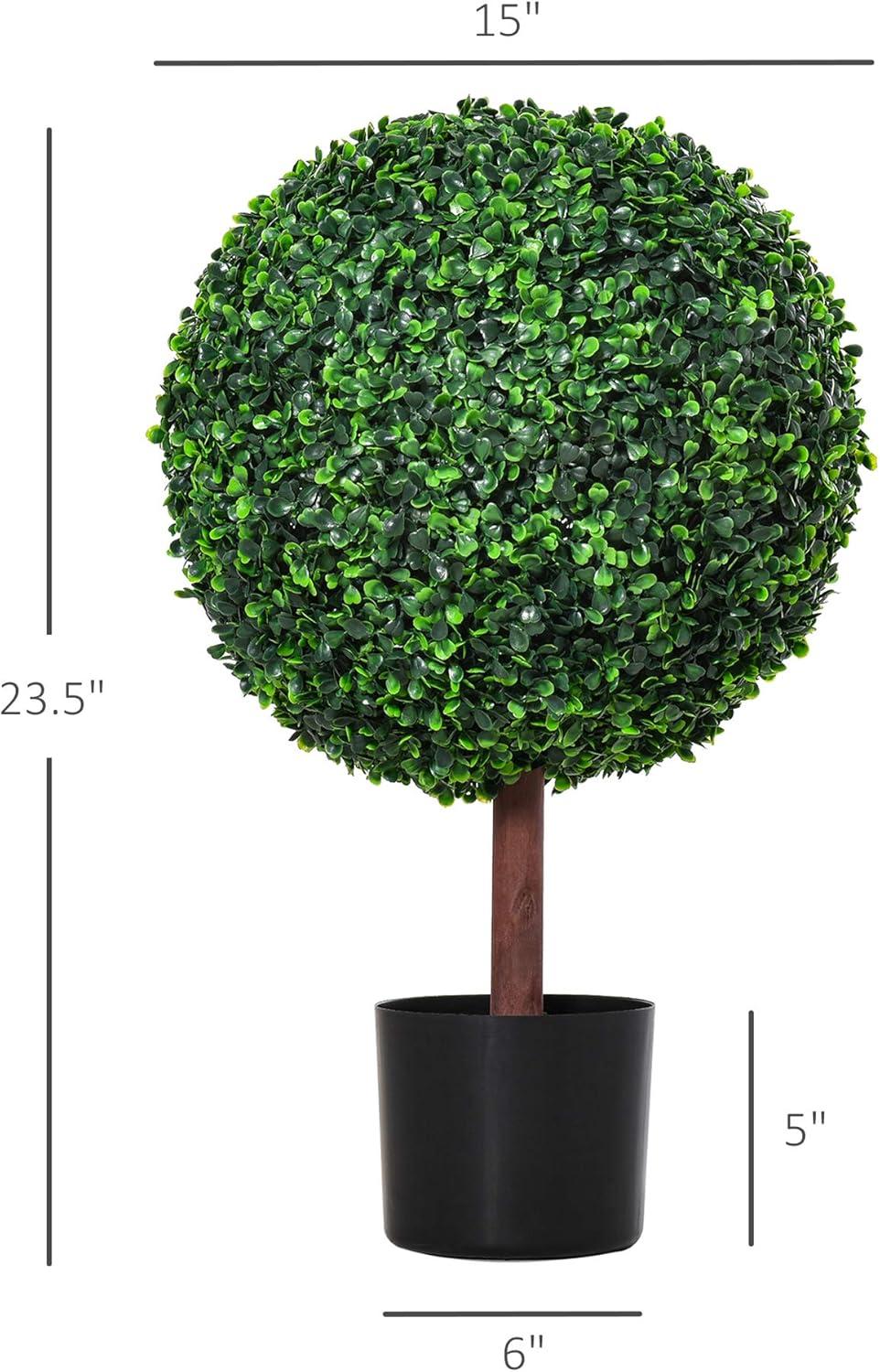 Outsunny 23.5" Artificial Boxwood Topiary Ball Tree, Fake Decorative Plant, Nursery Pot Included for Home, Balcony, Backyard and Garden