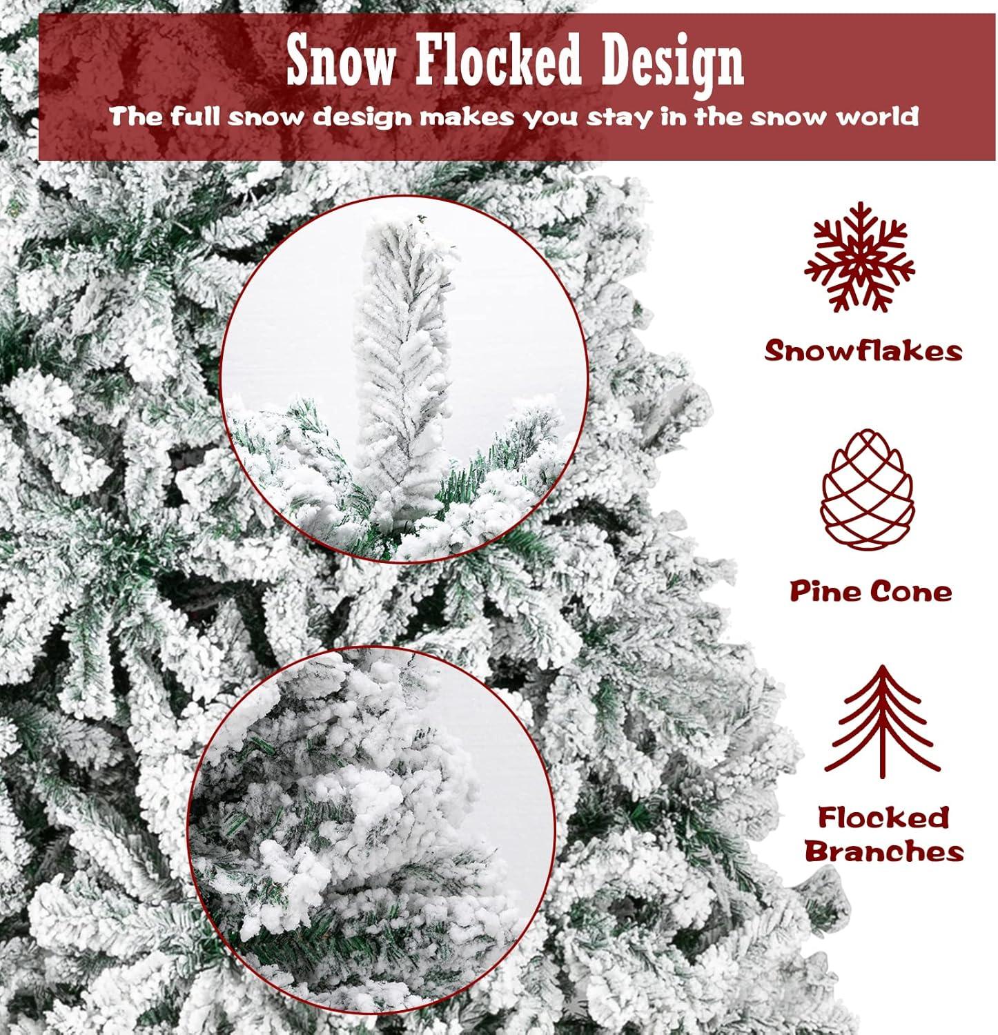 SUGIFT 6ft Snow Flocked Christmas Tree Unlit Holiday Decor