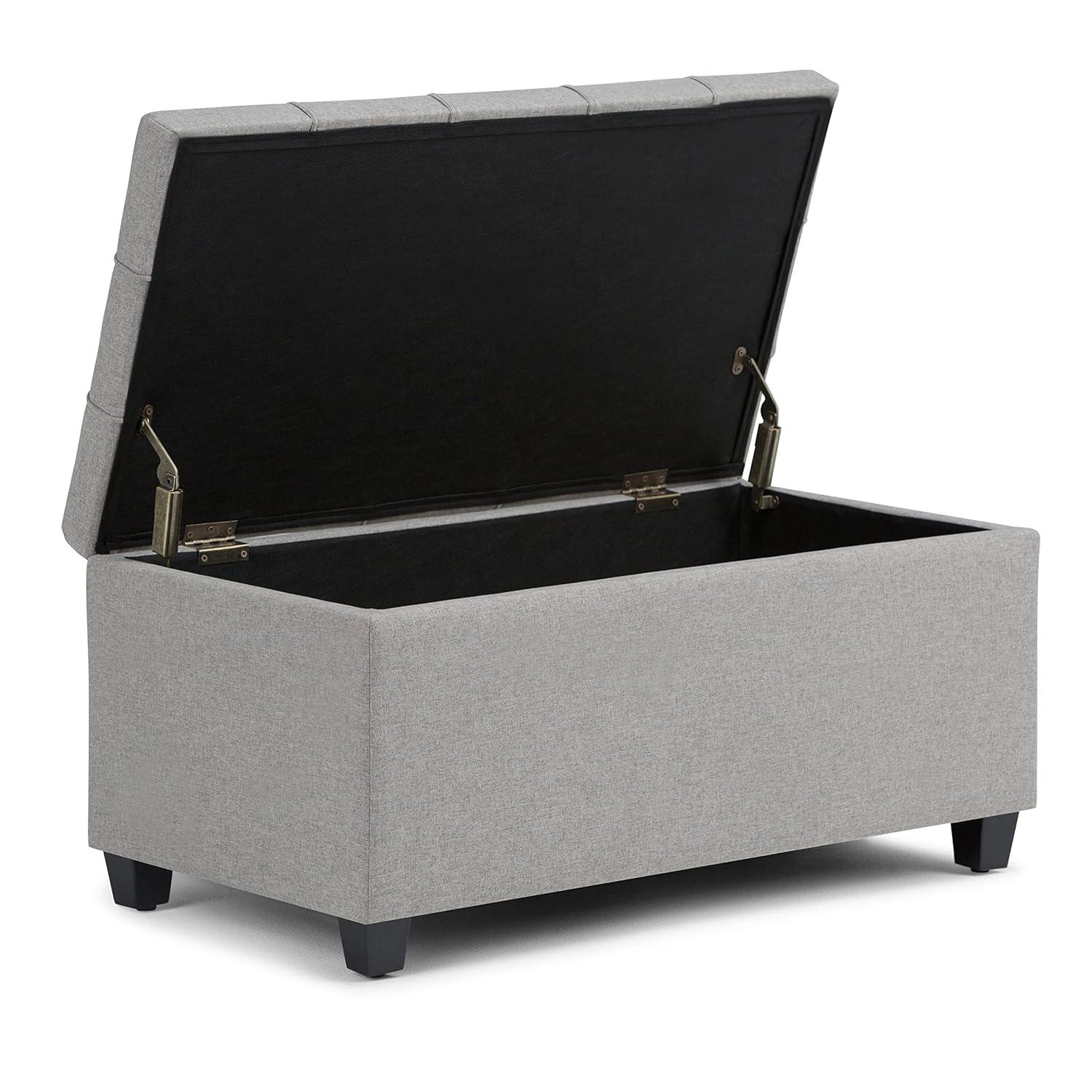 Simpli Home Sienna 33"W Upholstered Storage Ottoman Bench with Lift-Up Tufted Top