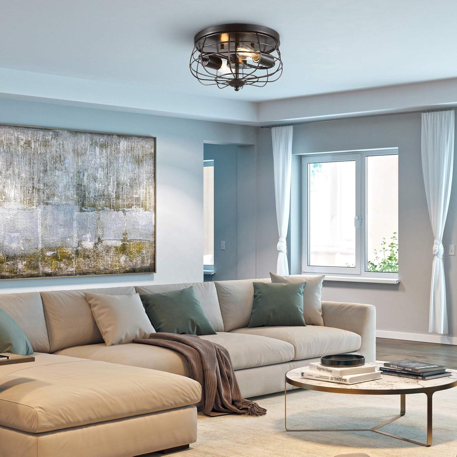 VONLUCE Flush Mount Ceiling Lights, 2-Light Hallway Ceiling Lighting Fixtures, 11 inch Farmhouse Metal Cage Ceiling Lights for Entryway Kitchen, Adjustable Lamp Holders, ETL, 2 pcs, Oil-Rubbed Bronze