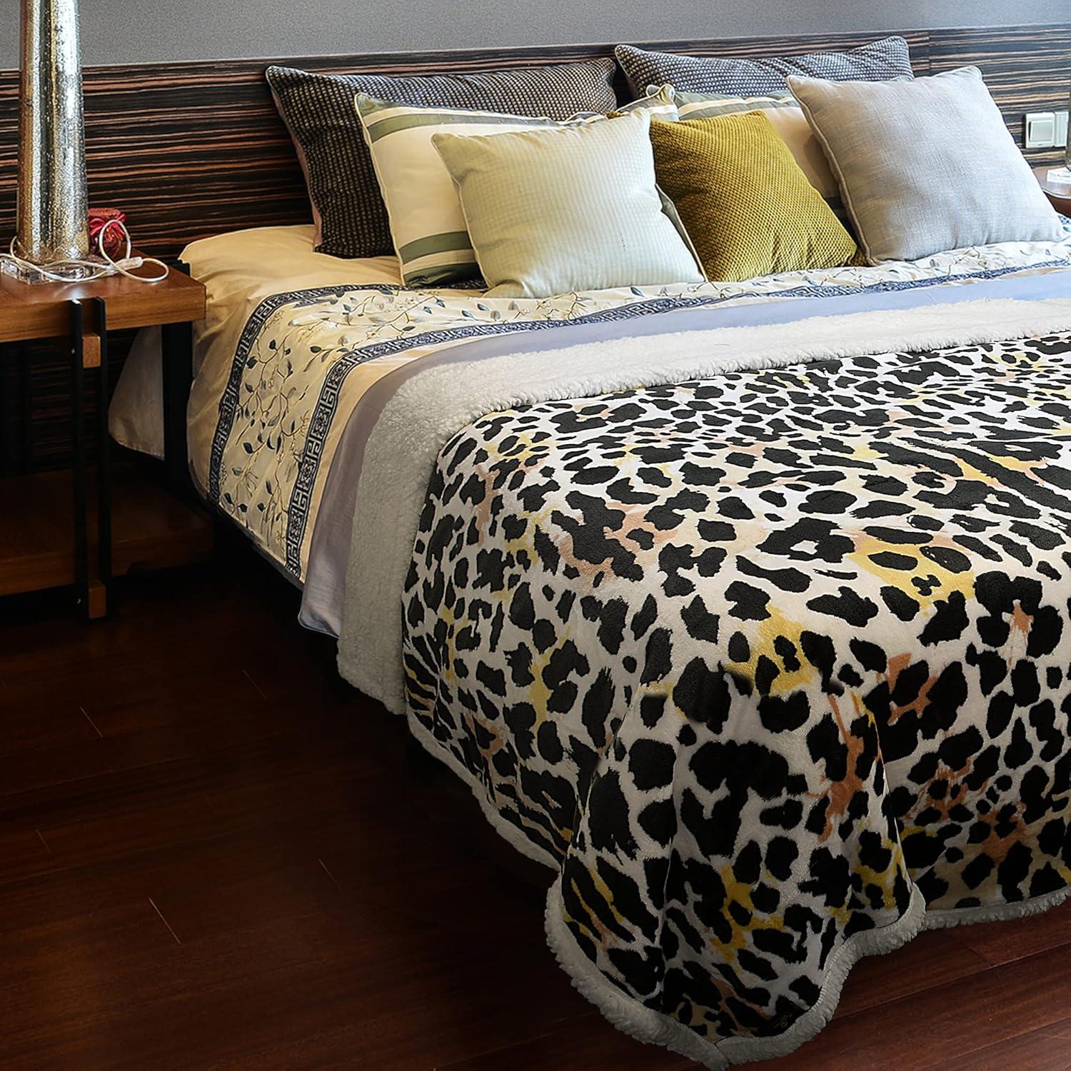 Catalonia Leopard Print Fleece and Sherpa Throw Blanket