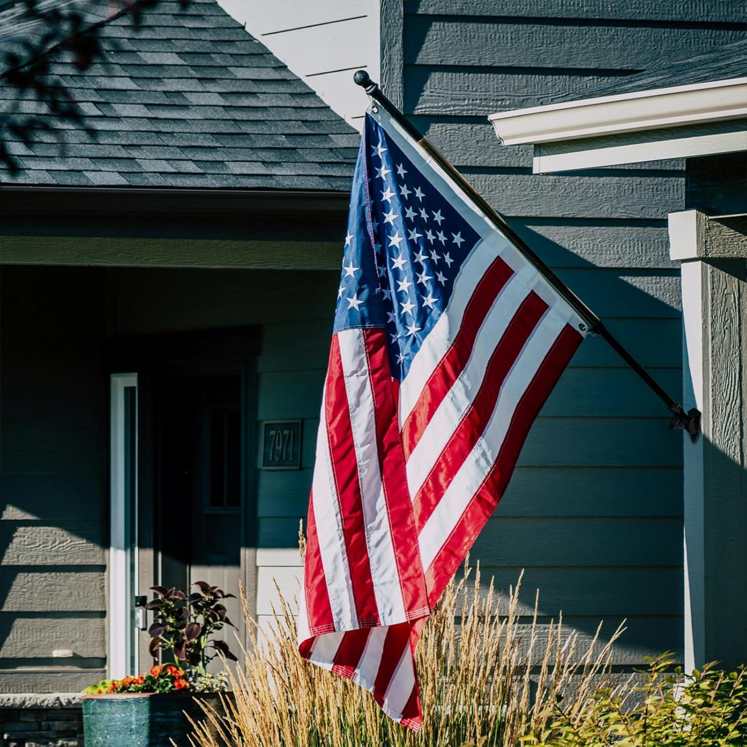 5 FT Black Stainless Steel Tangle-Free Flagpole Kit with Bracket