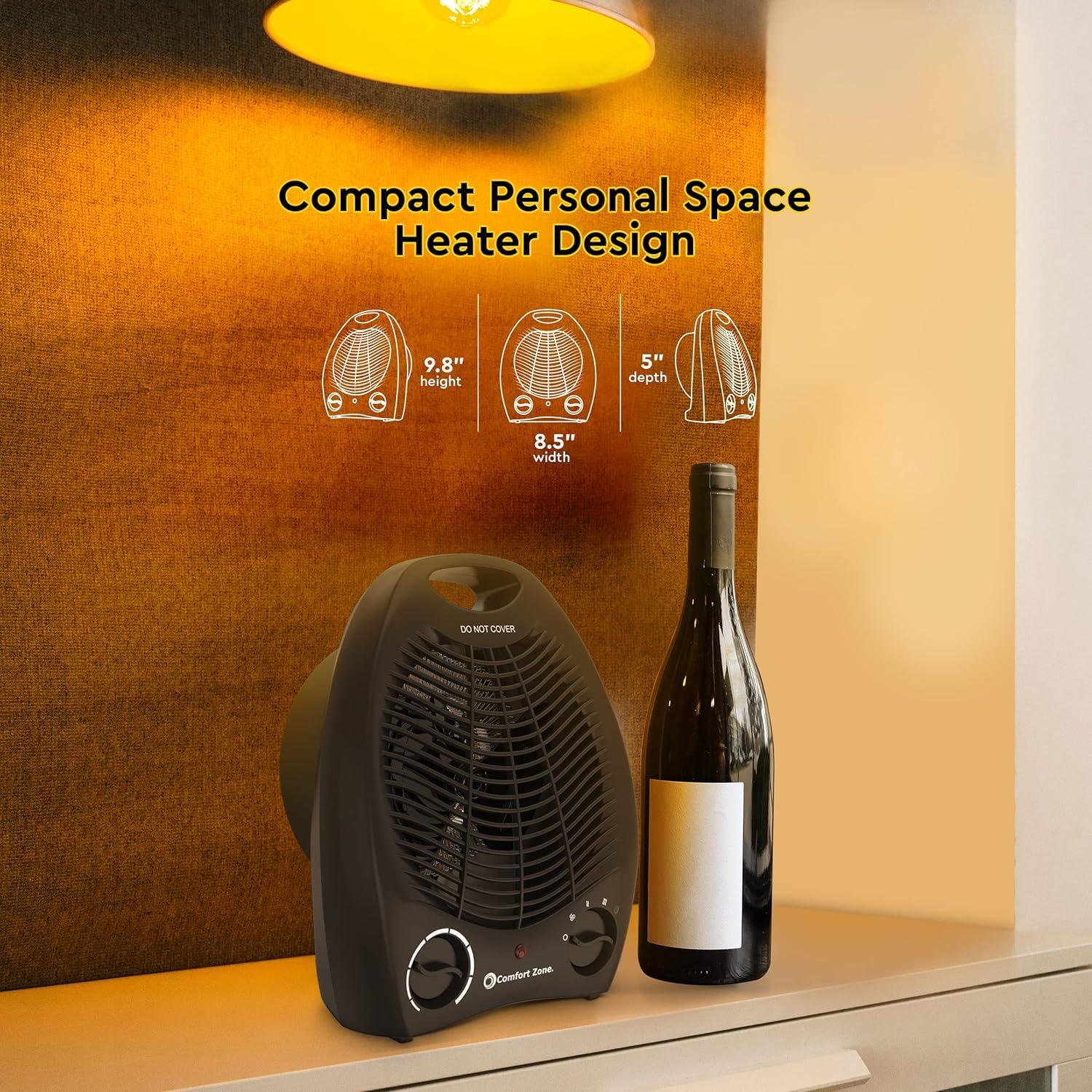 Comfort Zone Fan-Forced Portable Space Heater with Thermostat, Black