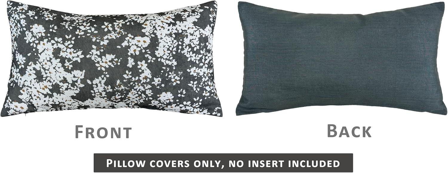 Aiking Set of 2 Printed 14 x 26 inch Decorative Throw Pillow Covers, Blooms Steel Grey