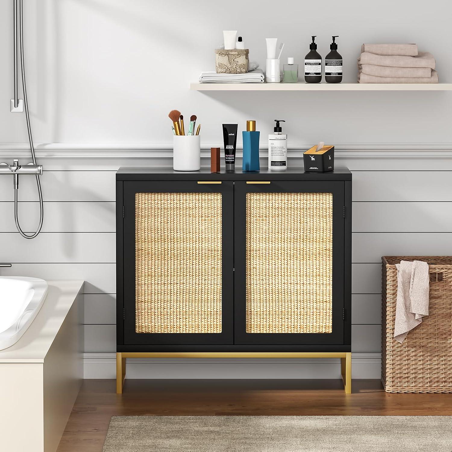 Anmytek  Mid-Century Modern 2-Door Black Buffet Sideboard Accent Storage Cabinet with Adjustable Shelves