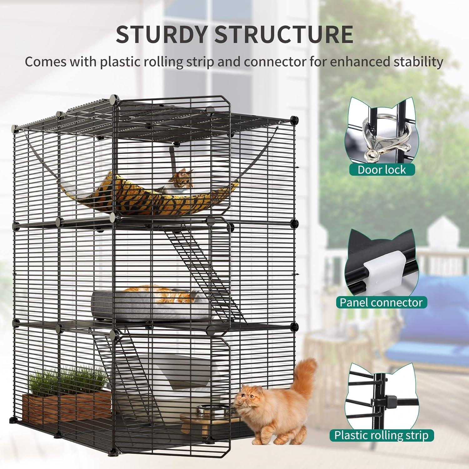 YITAHOME Cat Cage Indoor Cat Enclosures DIY Cat Playpen Metal Kennel with Extra Large Hammock for 1-2 Cats, Ferret, Chinchilla, Rabbit, Small Animals