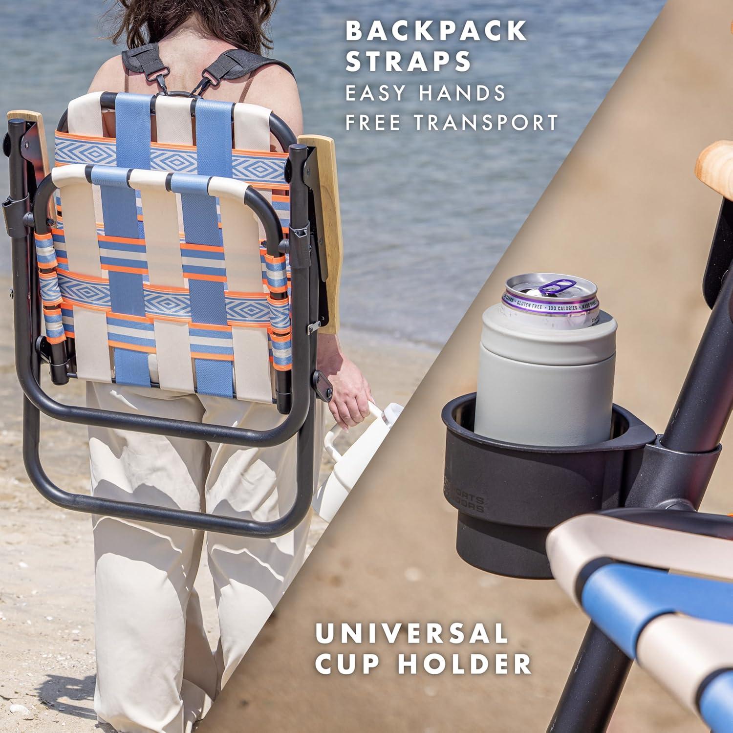 GoSports Outdoors WOVN Premium Beach & Camping Chair - Folding Backpack Chair for Adults - BAJA