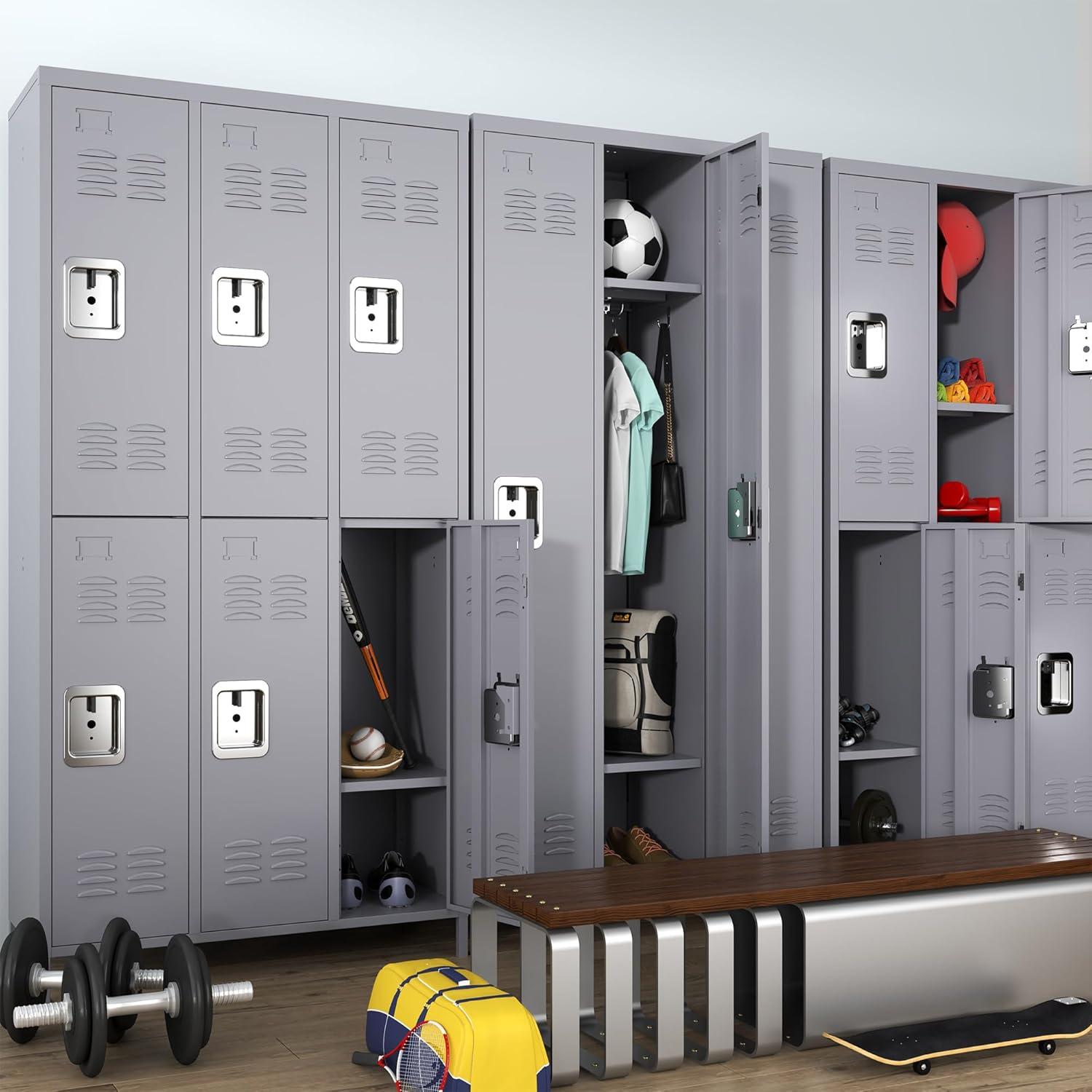 6 Door 72"H Metal Lockers With Lock for Employees, Storage Locker Cabinet - Ideal for Home Gym Office School Garage - Gray