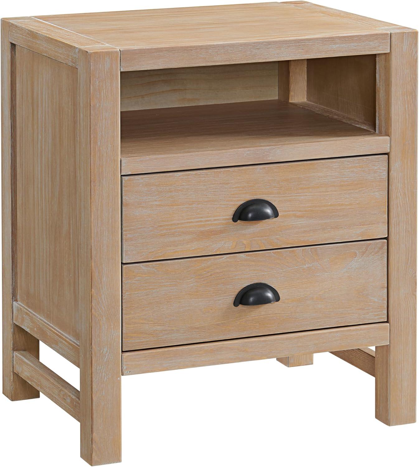 Arden 2 Drawer Wood Nightstand Light Driftwood - Alaterre Furniture: Solid Pine, Open Shelf, Farmhouse Style