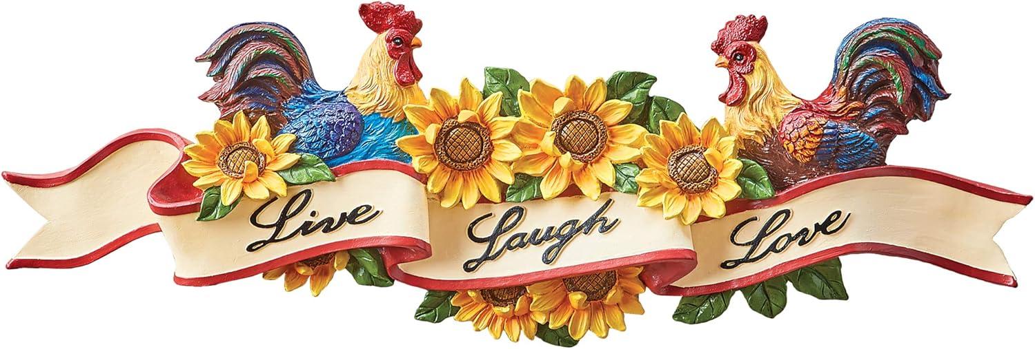 Collections Etc Roosters & Sunflowers Inspirational Live Laugh Love Wall Art 20.25 X 1.5 X 6.5