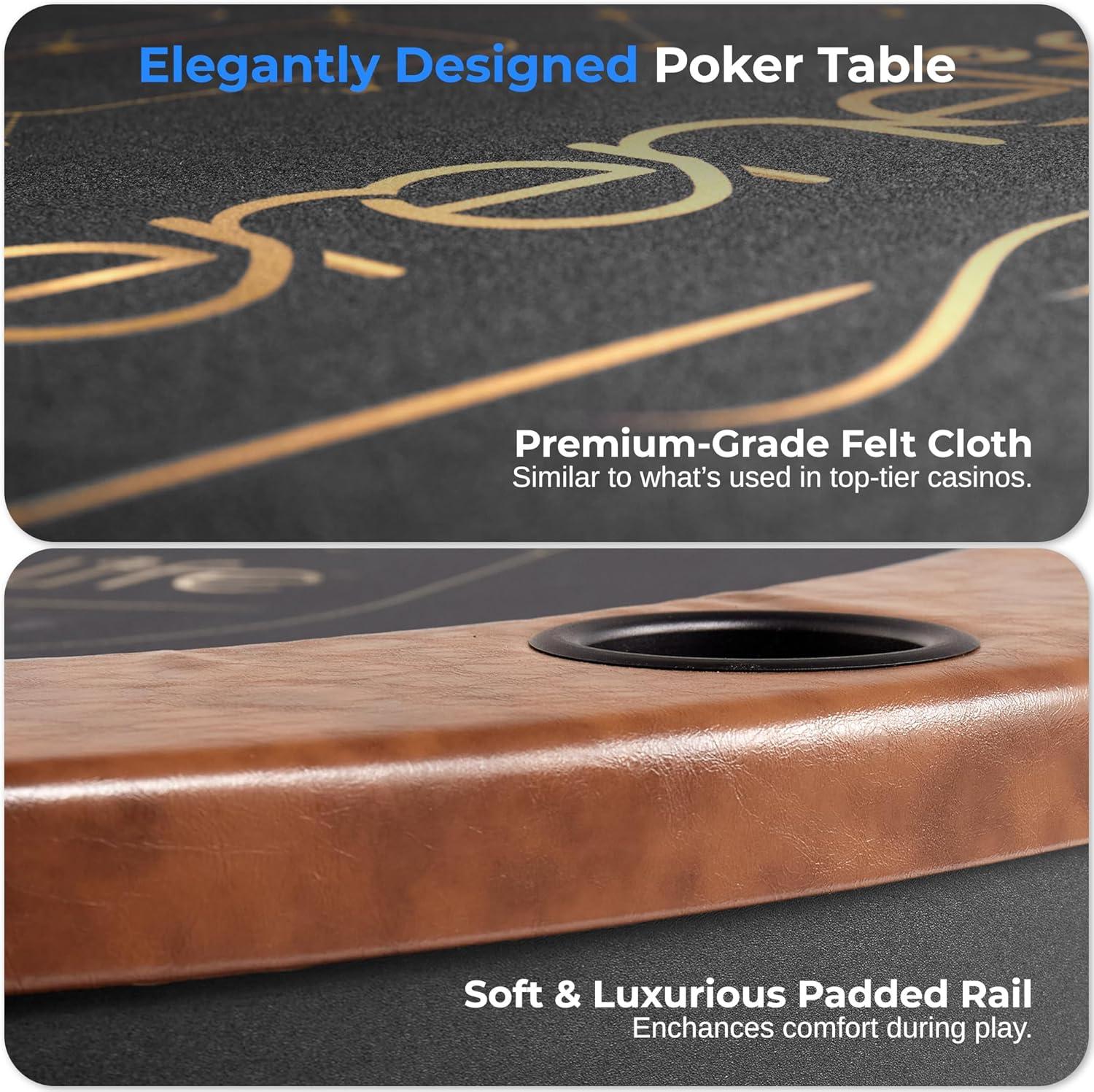 SereneLife 10 Players Oval Foldable Poker, Casino Leisure Texas Holdem Table, with Cushioned Rail