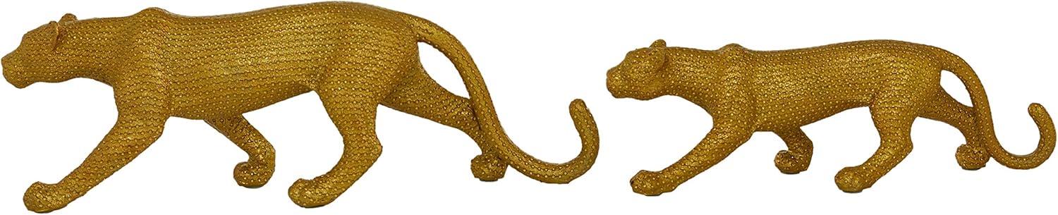 18", 14"W Gold Polystone Leopard Sculpture, by DecMode (2 Count)