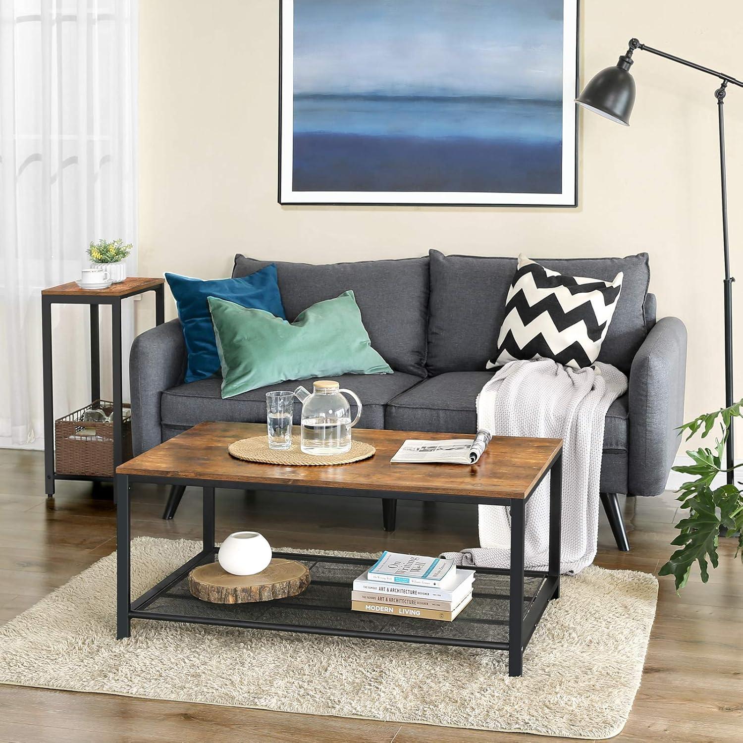 VASAGLE INDESTIC Side Table Space Saving Industrial Rustic Brown and Black