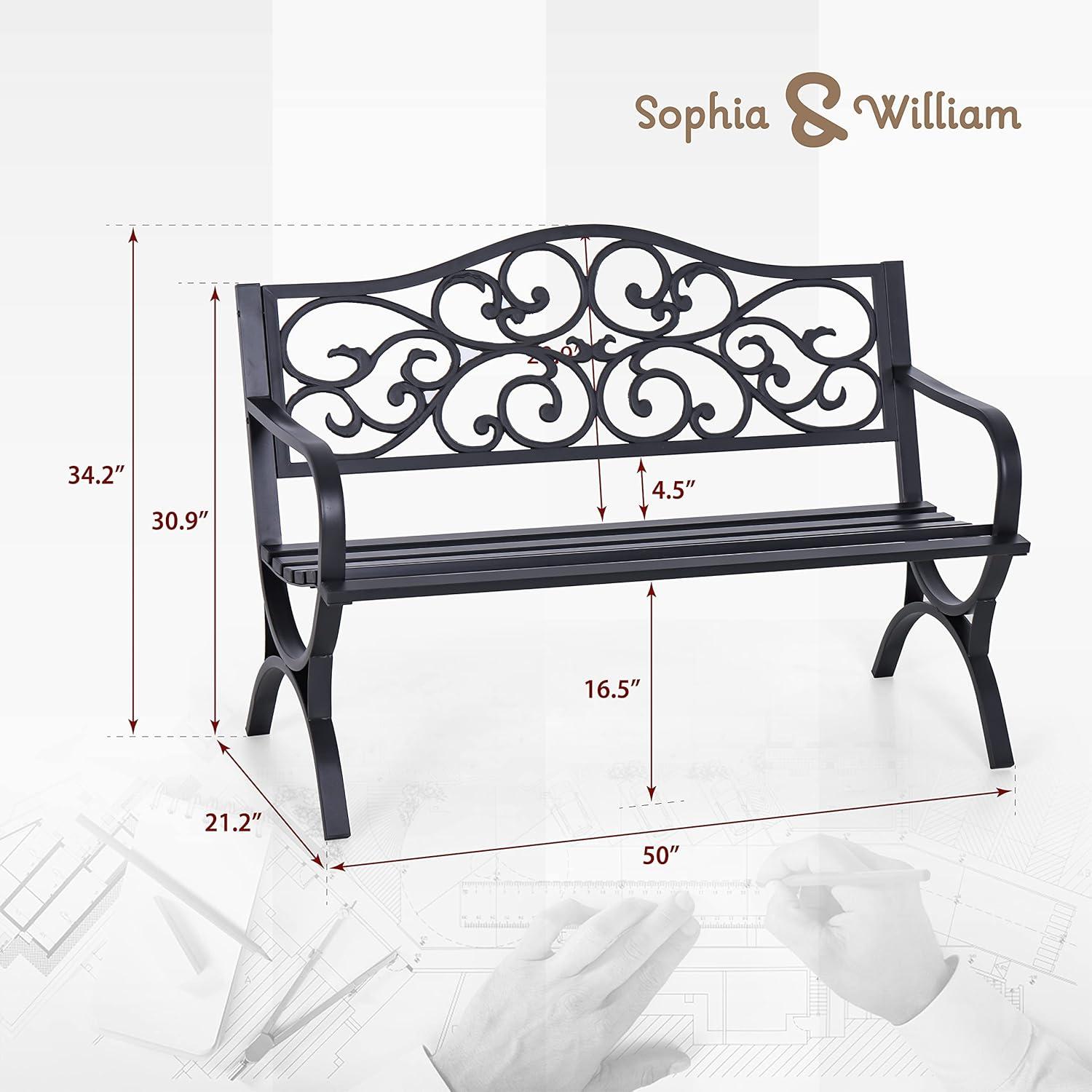 Sophia & William Outdoor Patio Metal Bench Pinkish Red
