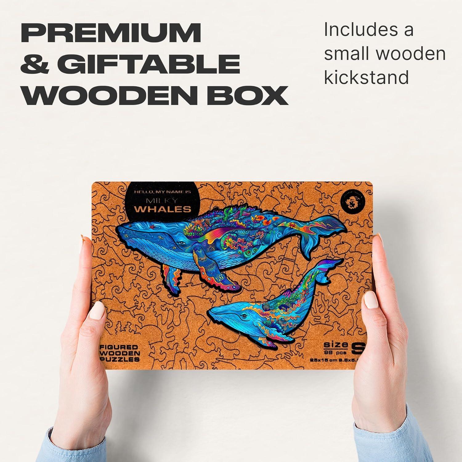 Unidragon Milky Whales 98 Piece Shaped Wooden Jigsaw Puzzle