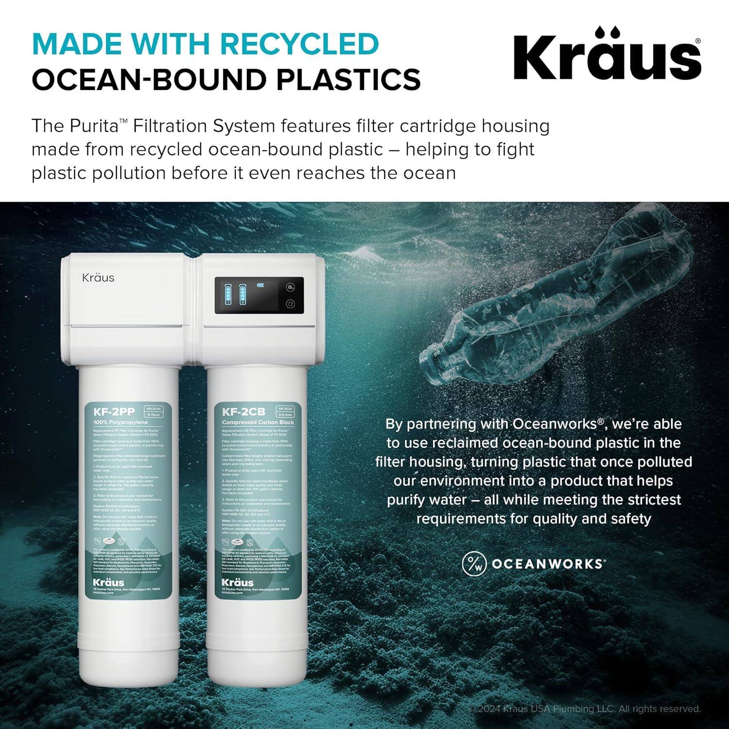 KRAUS Britt 2-In-1 Commercial Style Pull-Down Single Handle Water Filter Kitchen Faucet In Spot-Free With Purita 2-Stage Under-Sink Filtration System