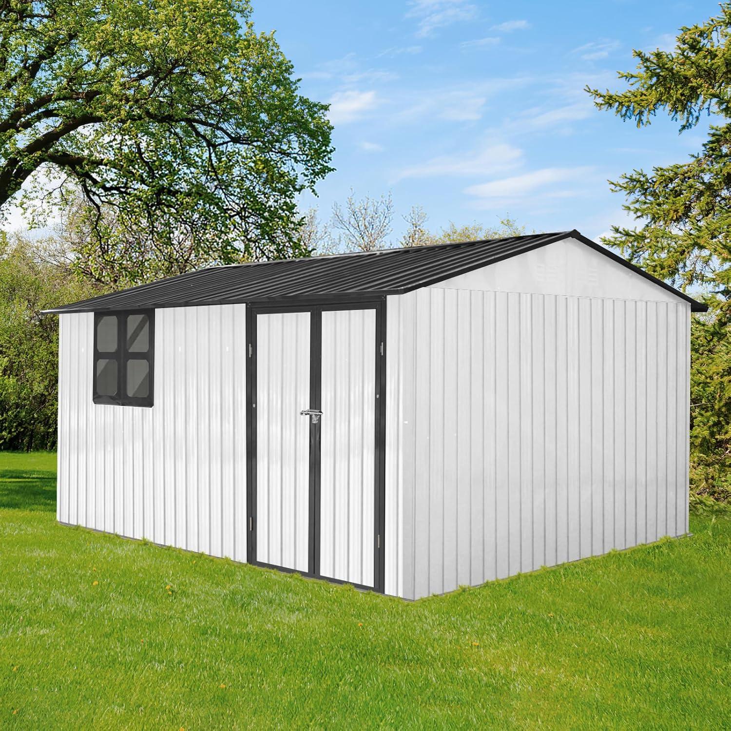 10' x 12' Black and White Metal Garden Shed with Windows