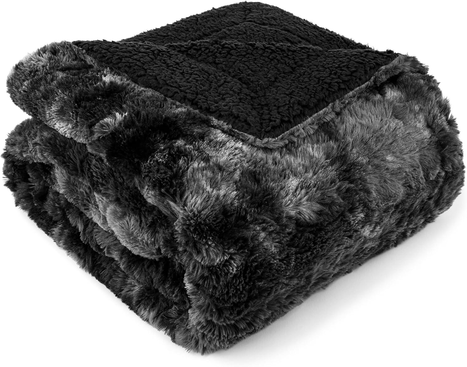 PAVILIA Tie-Dye Faux Fur Throw Blanket, Furry Fuzzy Fluffy Shaggy Plush Warm Reversible Thick for Bed Couch Sofa