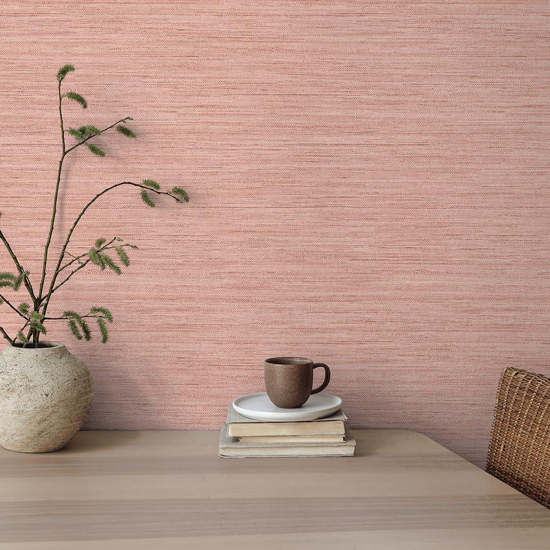 Tempaper & Co.® Fauz Horizontal Grasscloth Removable Peel and Stick Wallpaper, Textured Salmon, 28 sq. ft.: Vinyl, Prepasted