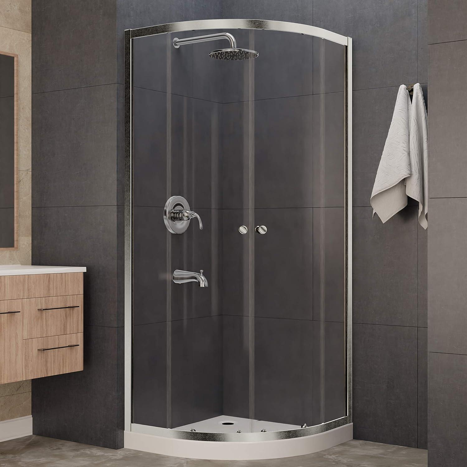 Mare Series 35.2'' W 76'' H Framed Round Reversible Shower Enclosure