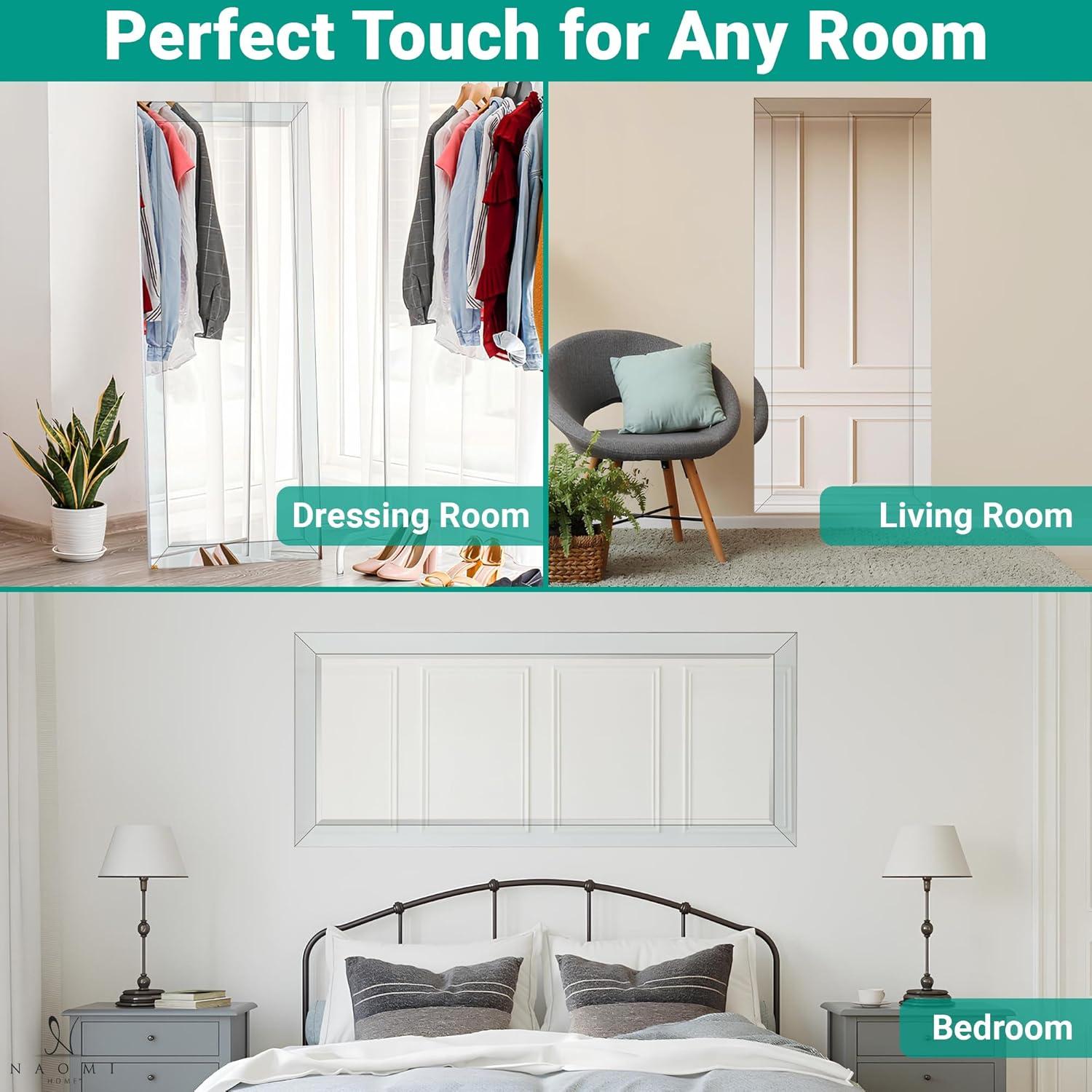 Mirrored Bevel Floor Mirror 70" x 30" by Naomi Home