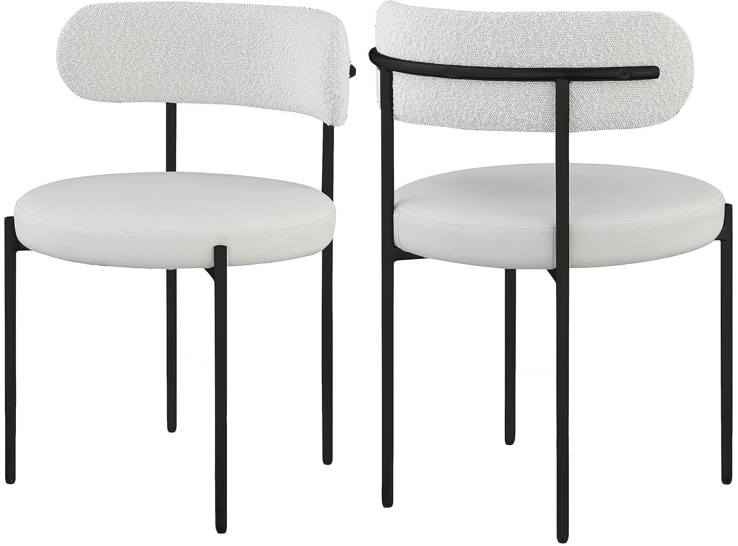 Beacon Cream Boucle Fabric Dining Chair with Black Metal Frame, Set of 2