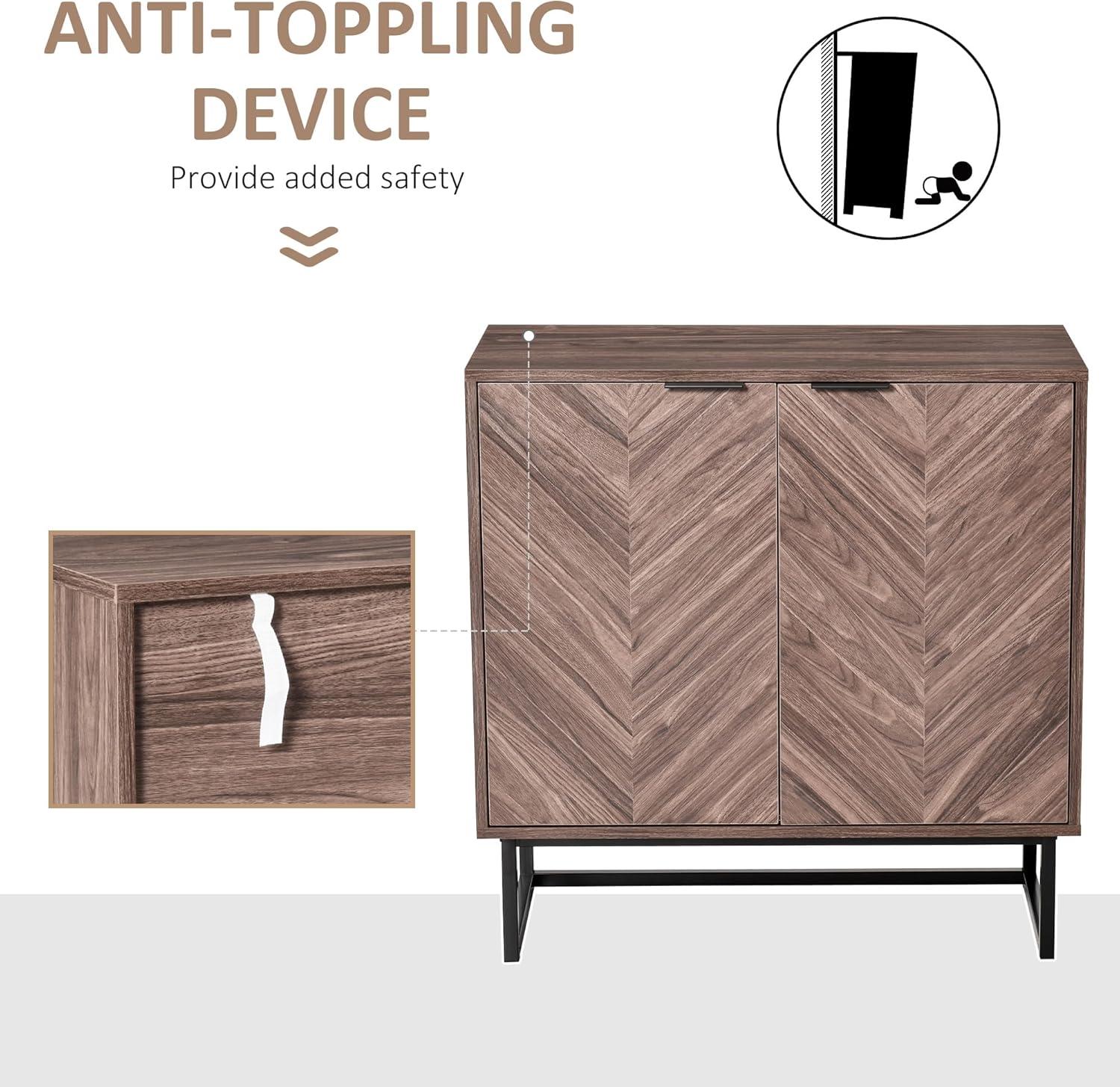 HOMCOM Sideboard Buffet Cabinet, Chevron Double Door Kitchen Cabinet, Accent Cabinet with Adjustable Shelf, Walnut