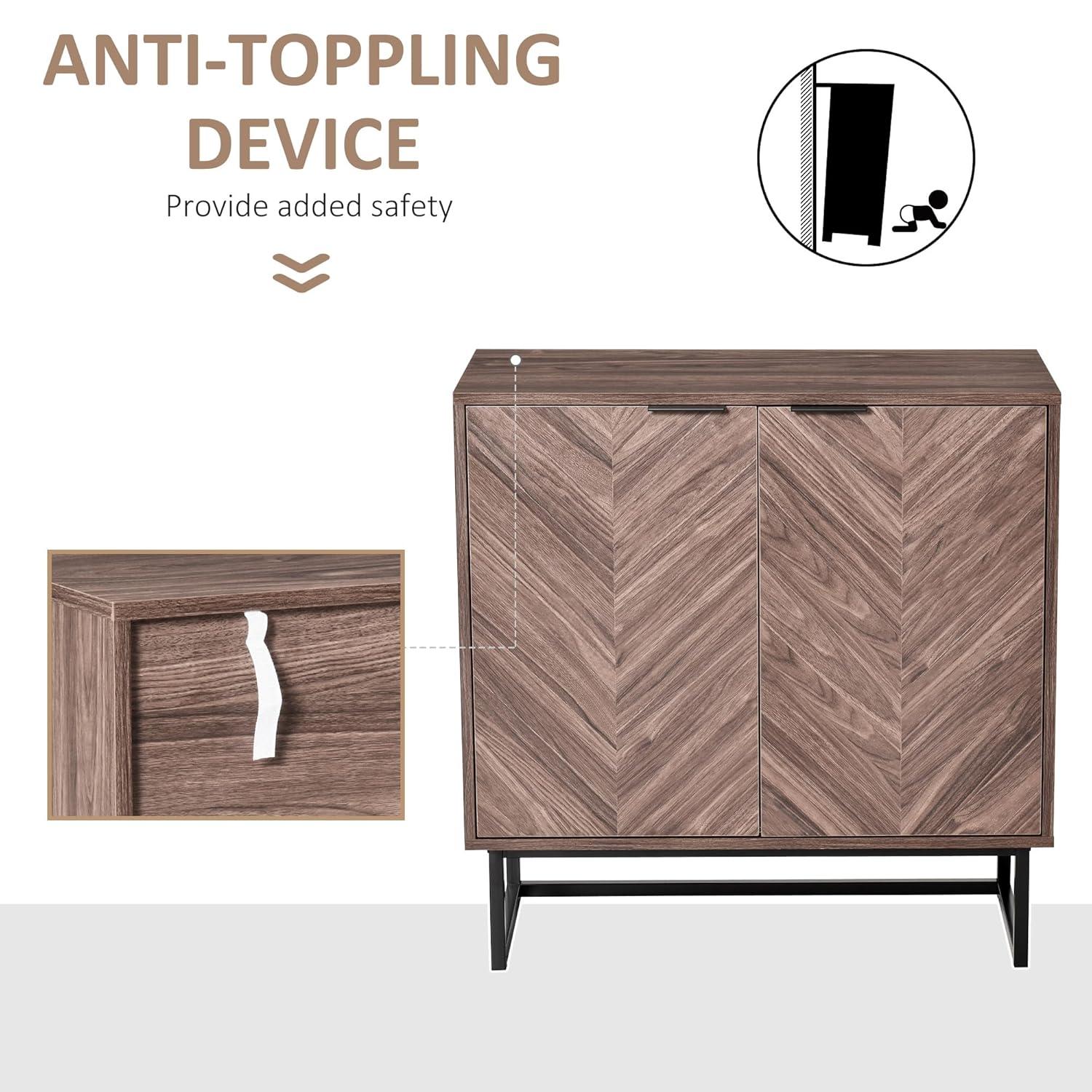 HOMCOM Sideboard Buffet Cabinet, Chevron Double Door Kitchen Cabinet, Accent Cabinet with Adjustable Shelf, Walnut