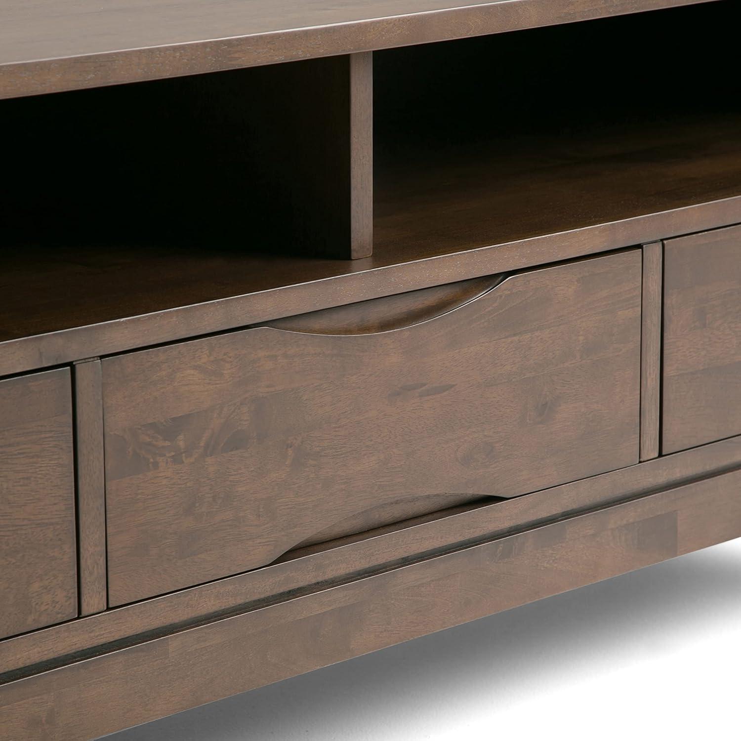 Harper 60" Walnut Brown Rubberwood TV Stand with Cabinet and Drawers