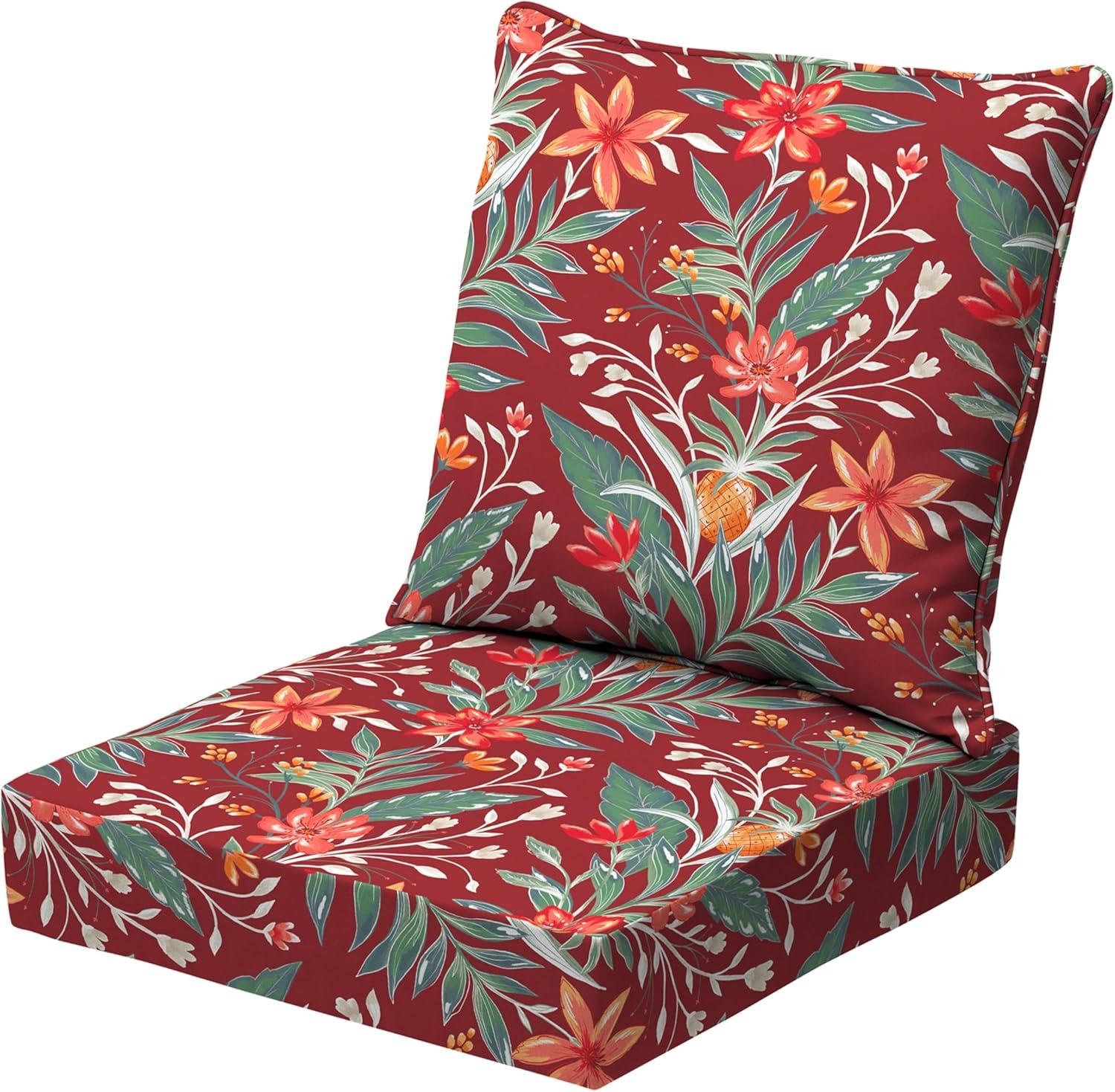 Luau Red Tropical Floral Outdoor Deep Seat Cushion Set