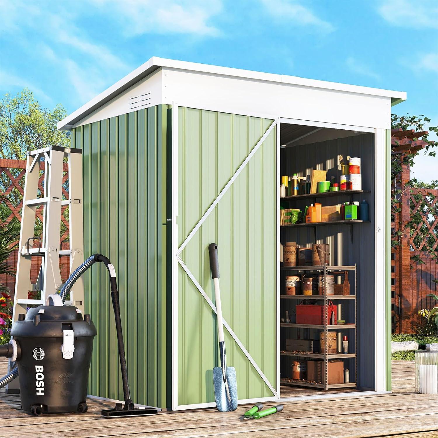 Green 5' x 3' Metal Outdoor Storage Shed with Lockable Door