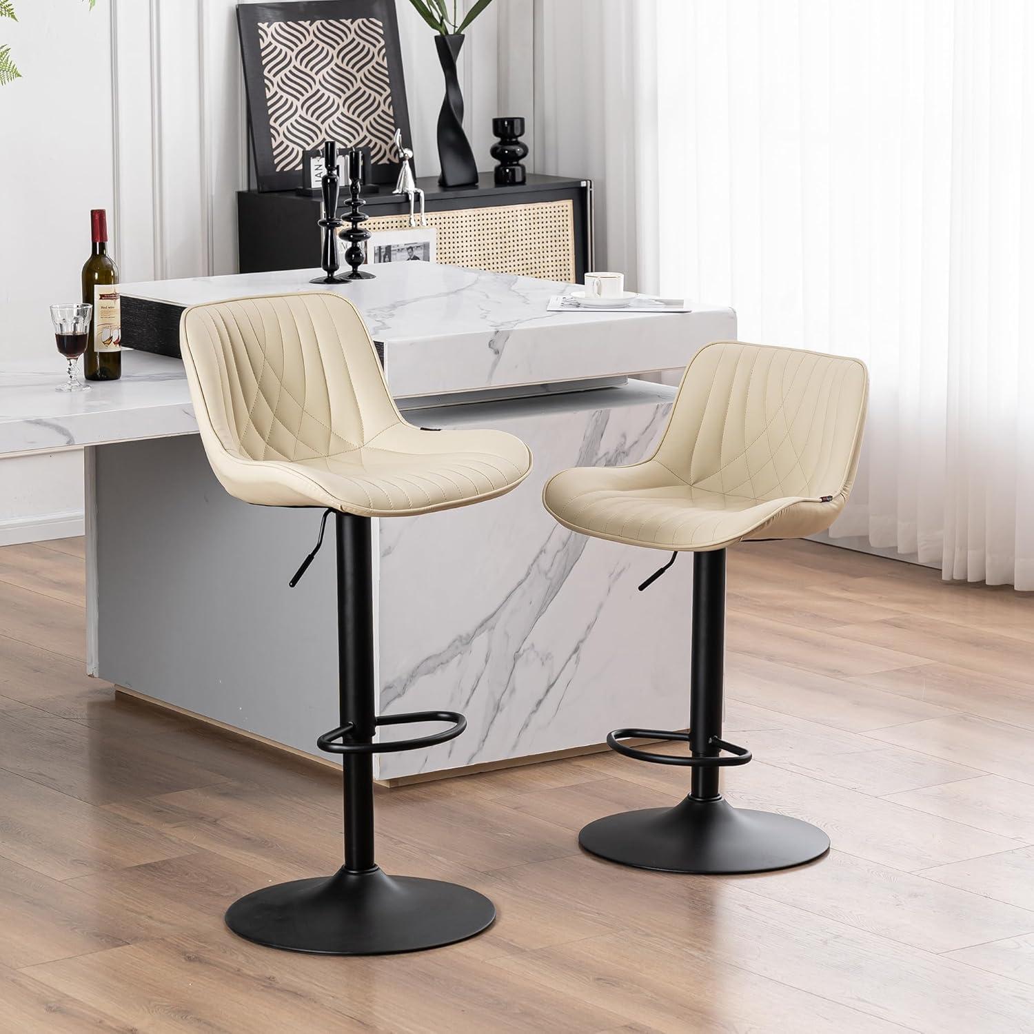 Zager Swivel Adjustable Height Bar Stools, Leather Upholstered Counter Stools, Modern Pub Stool