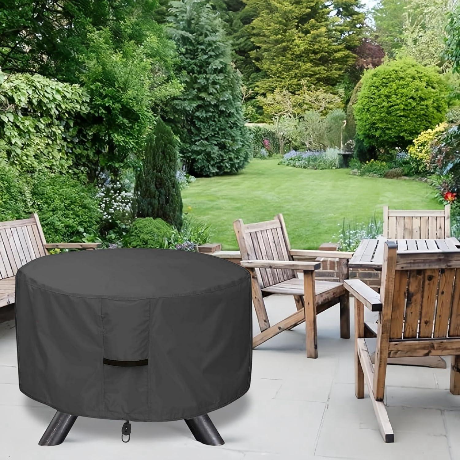 Black Waterproof 600D Polyester Round Fire Pit Cover 36 Inch